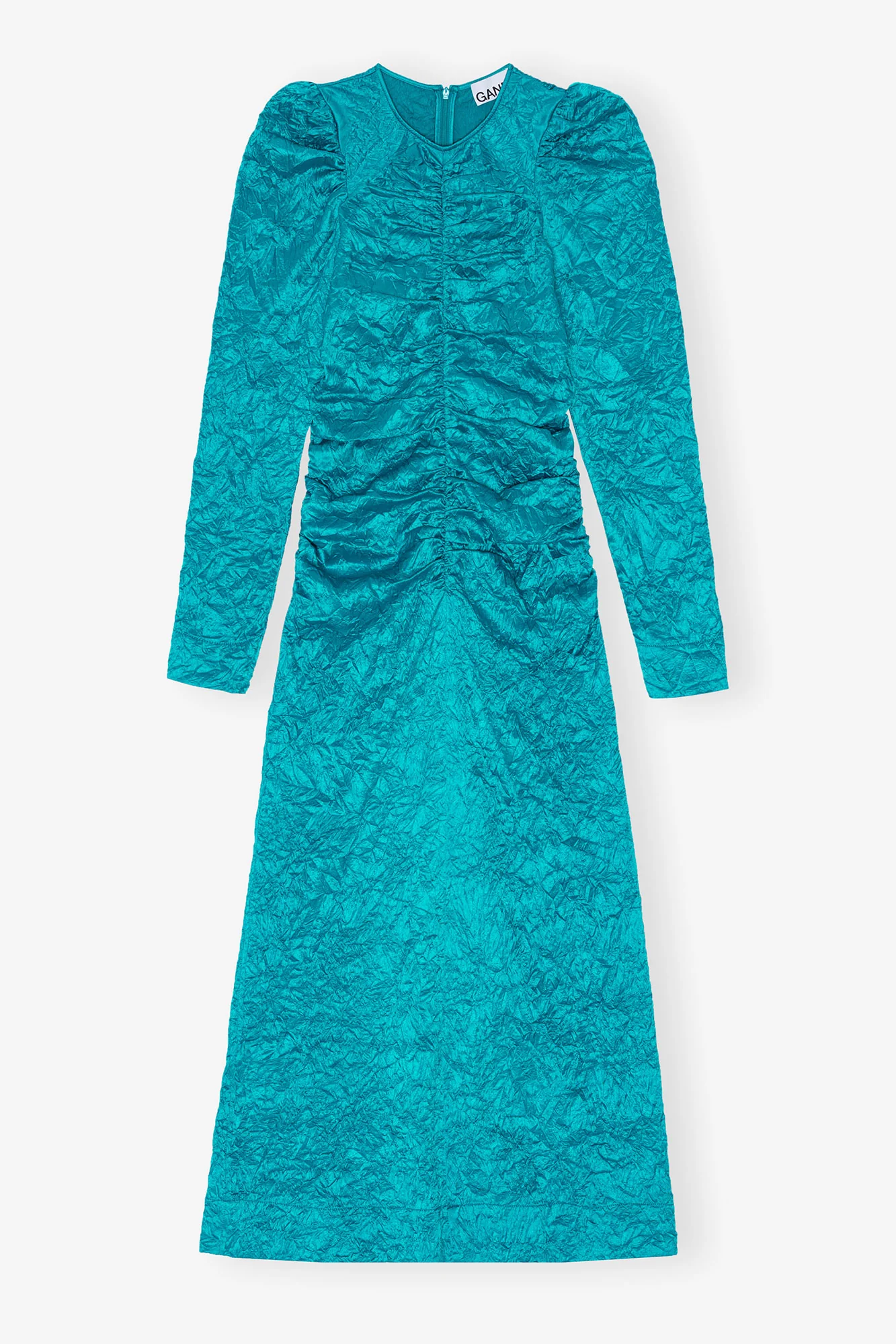 Crinkled Satin O-Neck Midi Dress | Algiers Blue - Image 2