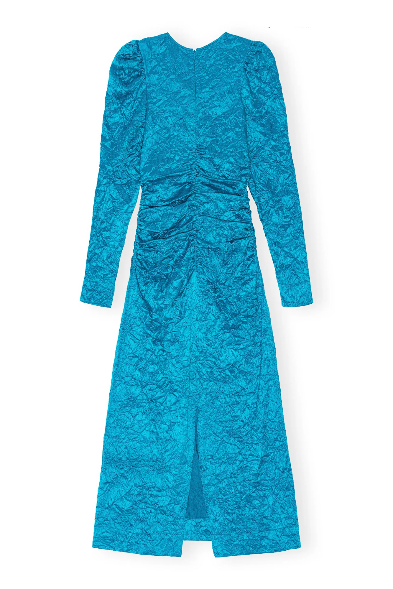 Crinkled Satin O-Neck Midi Dress | Algiers Blue - Image 3