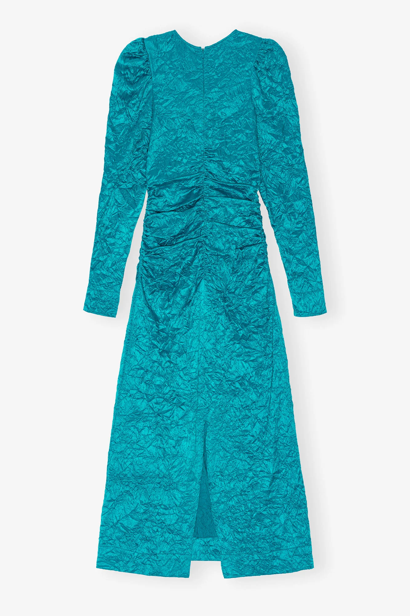 Crinkled Satin O-Neck Midi Dress | Algiers Blue - Image 4