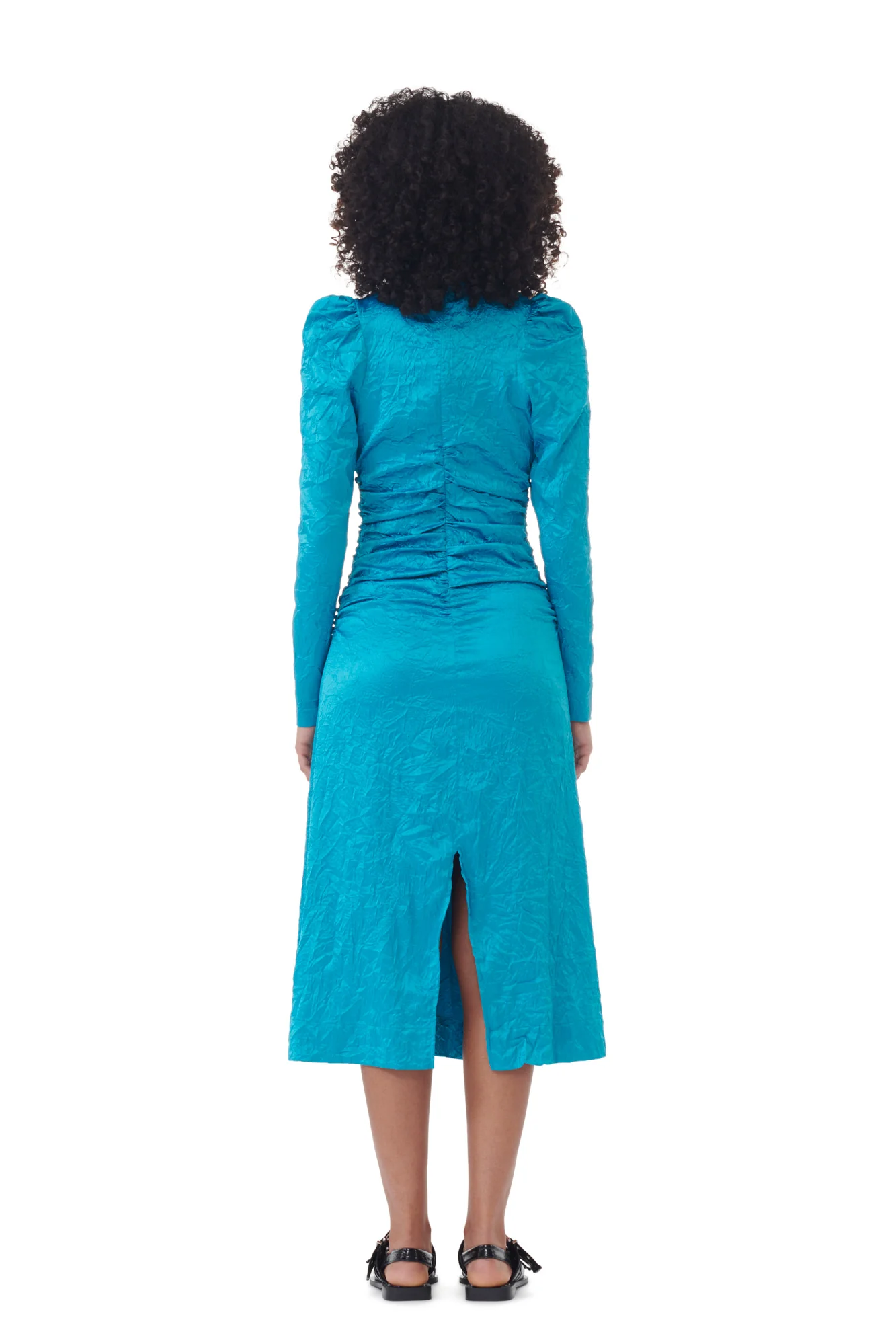 Crinkled Satin O-Neck Midi Dress | Algiers Blue - Image 7