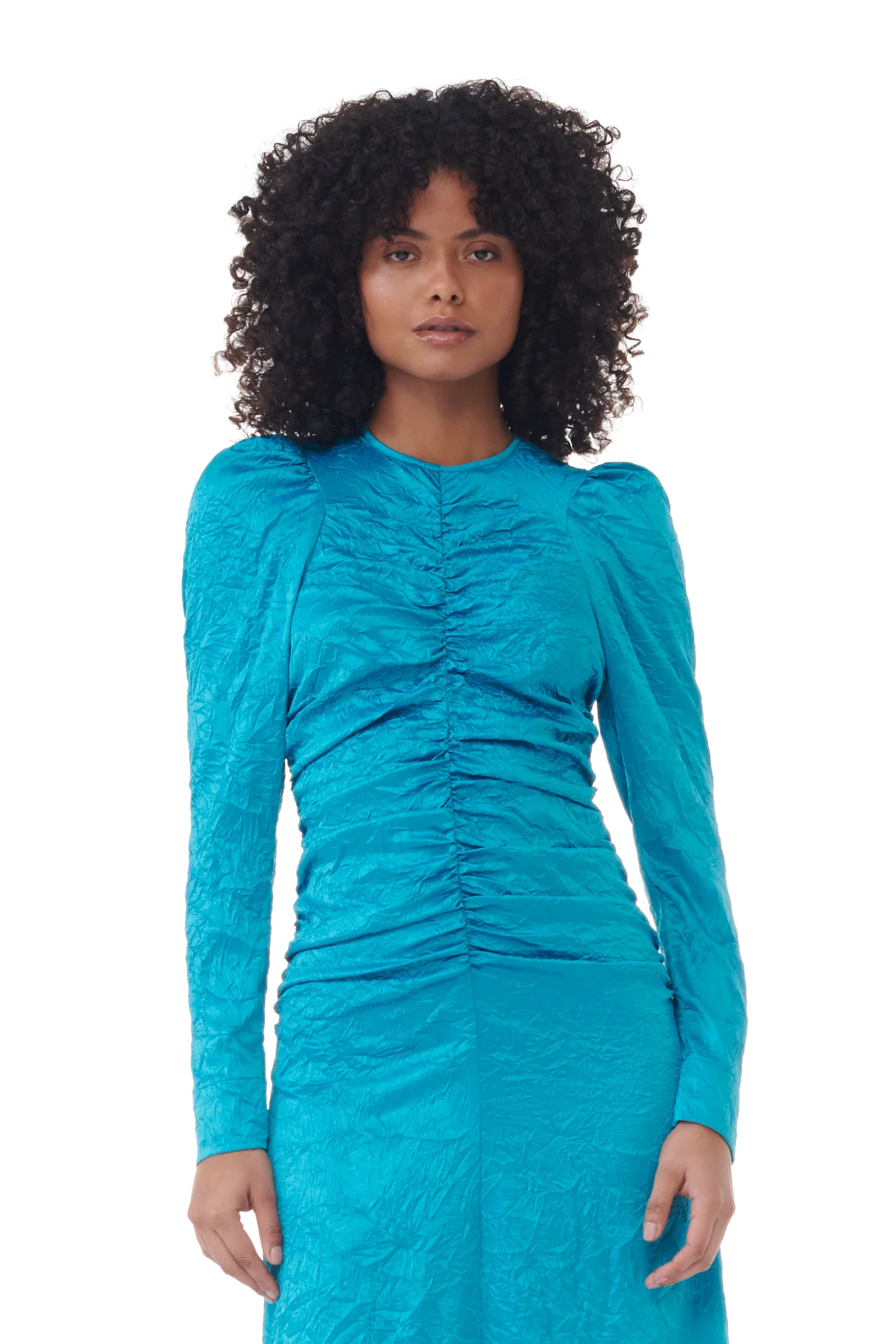 Crinkled Satin O-Neck Midi Dress | Algiers Blue - Image 8