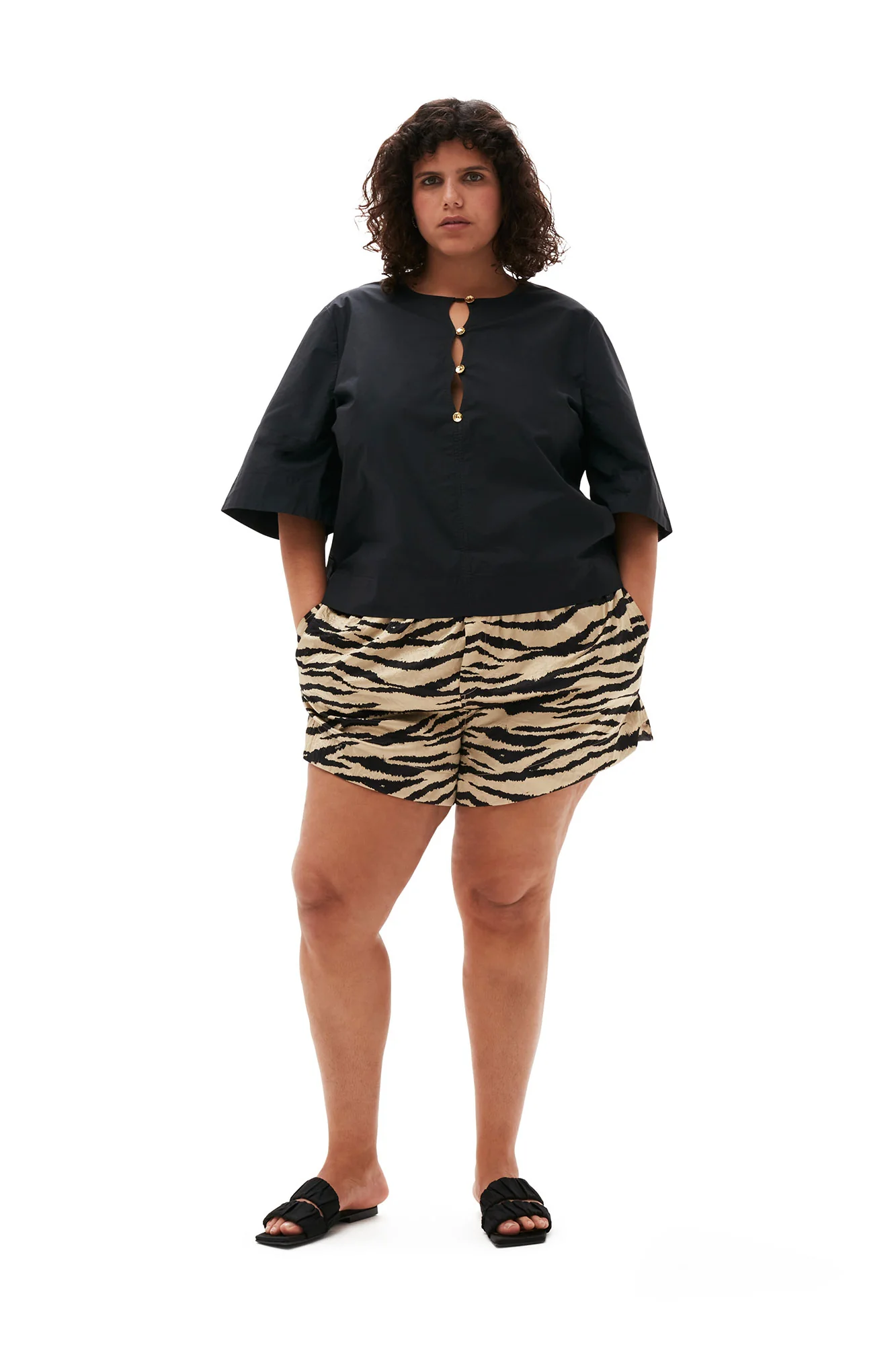 Crinkled Satin Shorts | Pale Khaki - Image 7