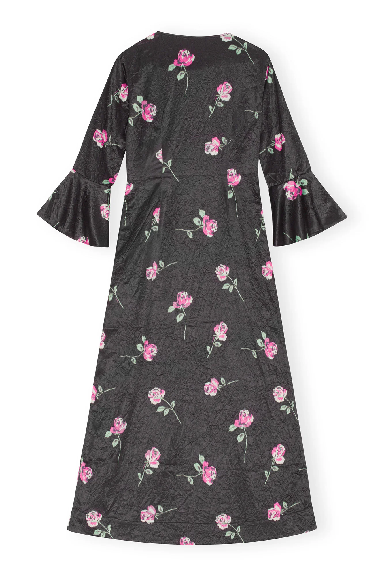 Crinkled Satin U-neck Long Dress | Black - Image 3