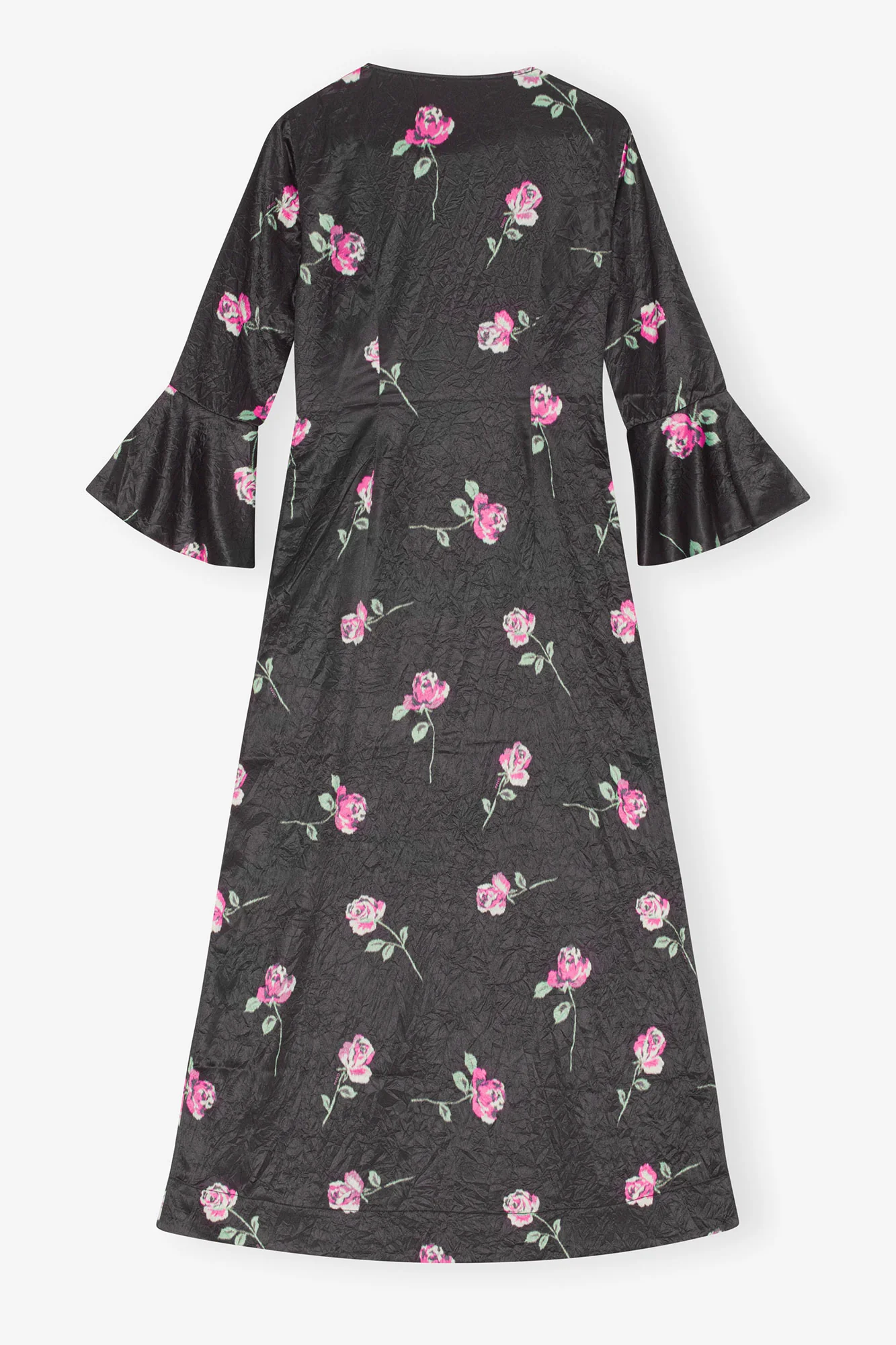 Crinkled Satin U-neck Long Dress | Black - Image 4