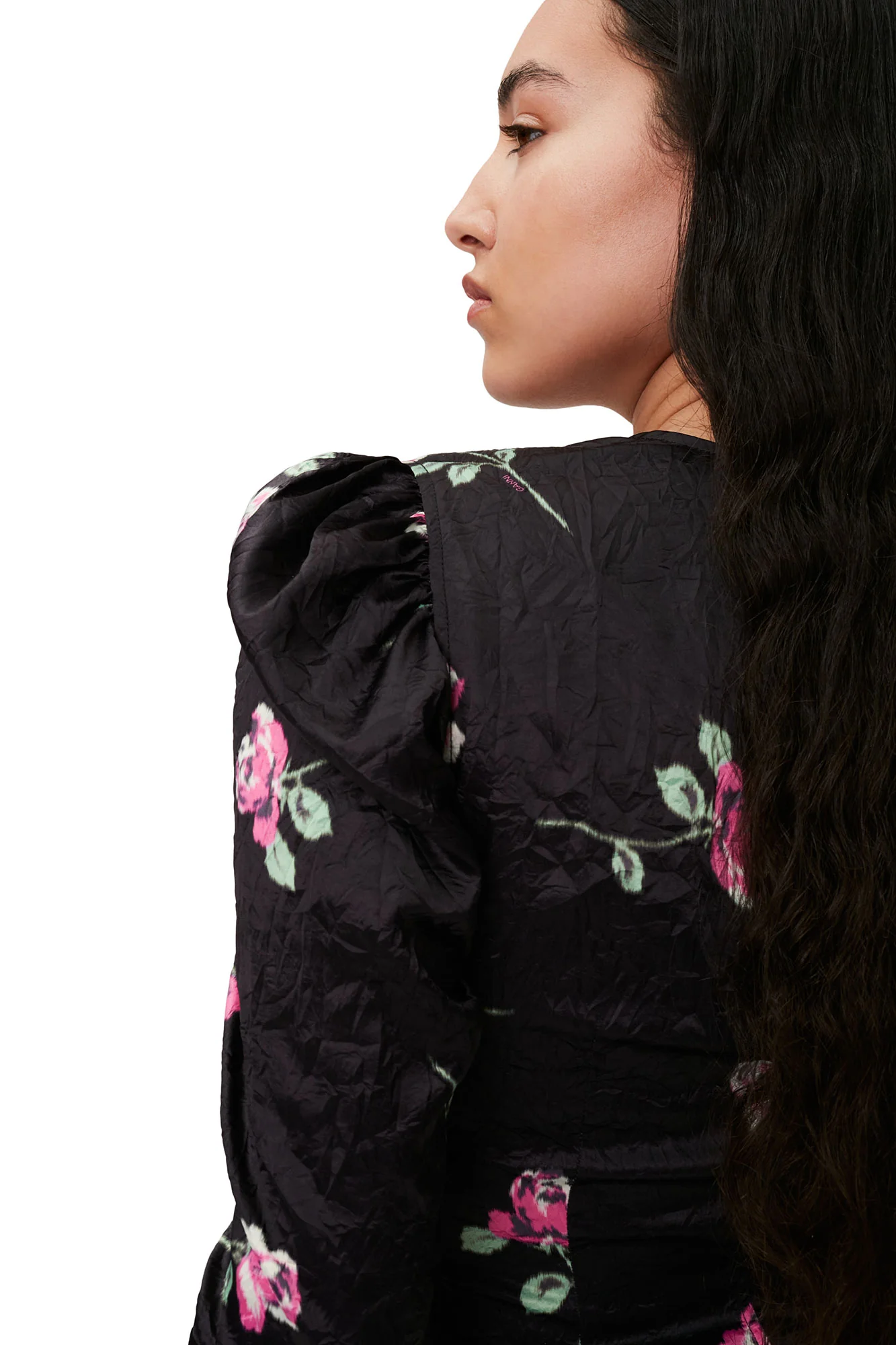 Crinkled Satin V-Neck Mini Dress | Black - Image 8