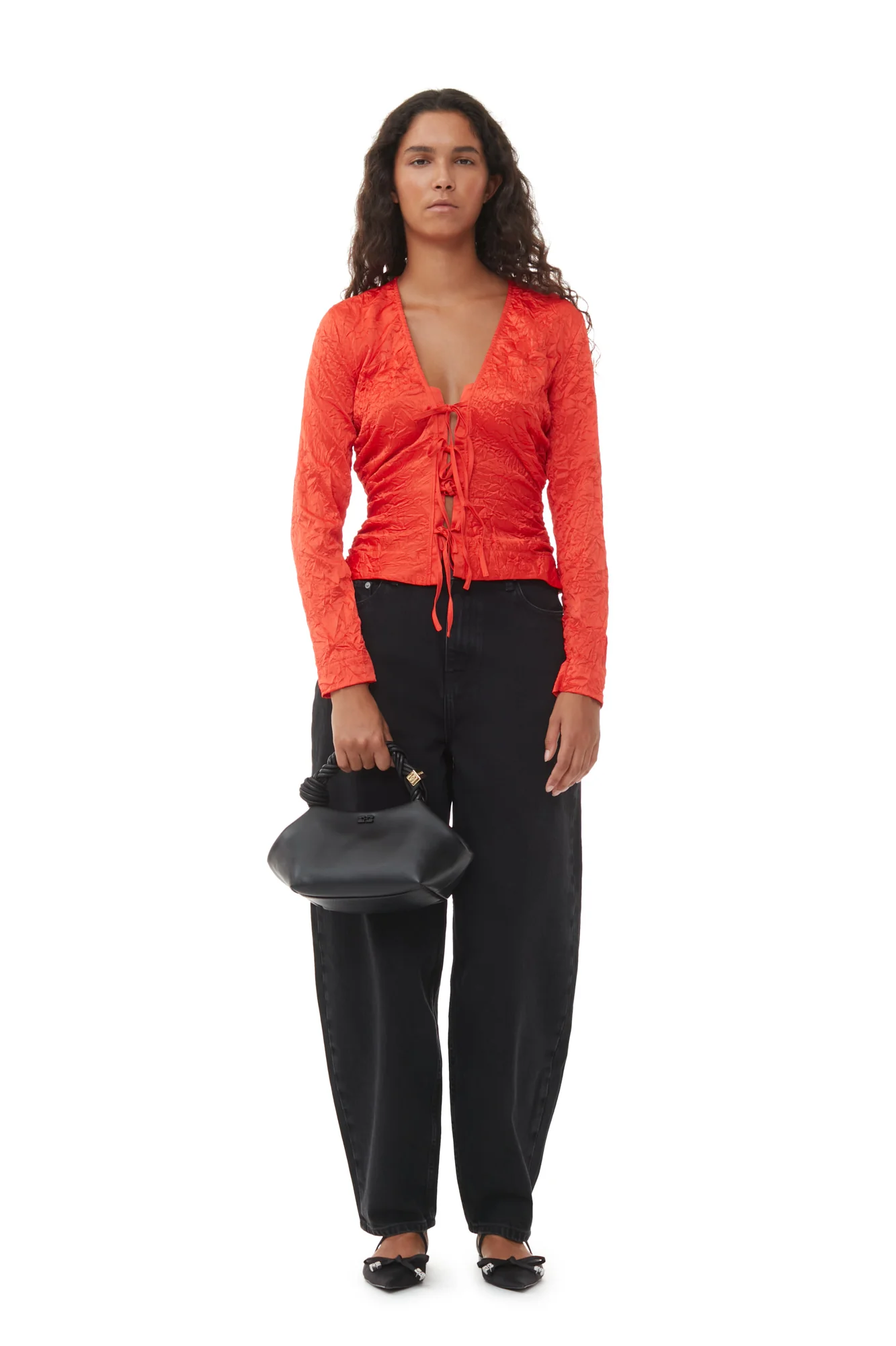 Crinkled Satin V-Neck Shirt | Grenadine - Image 4