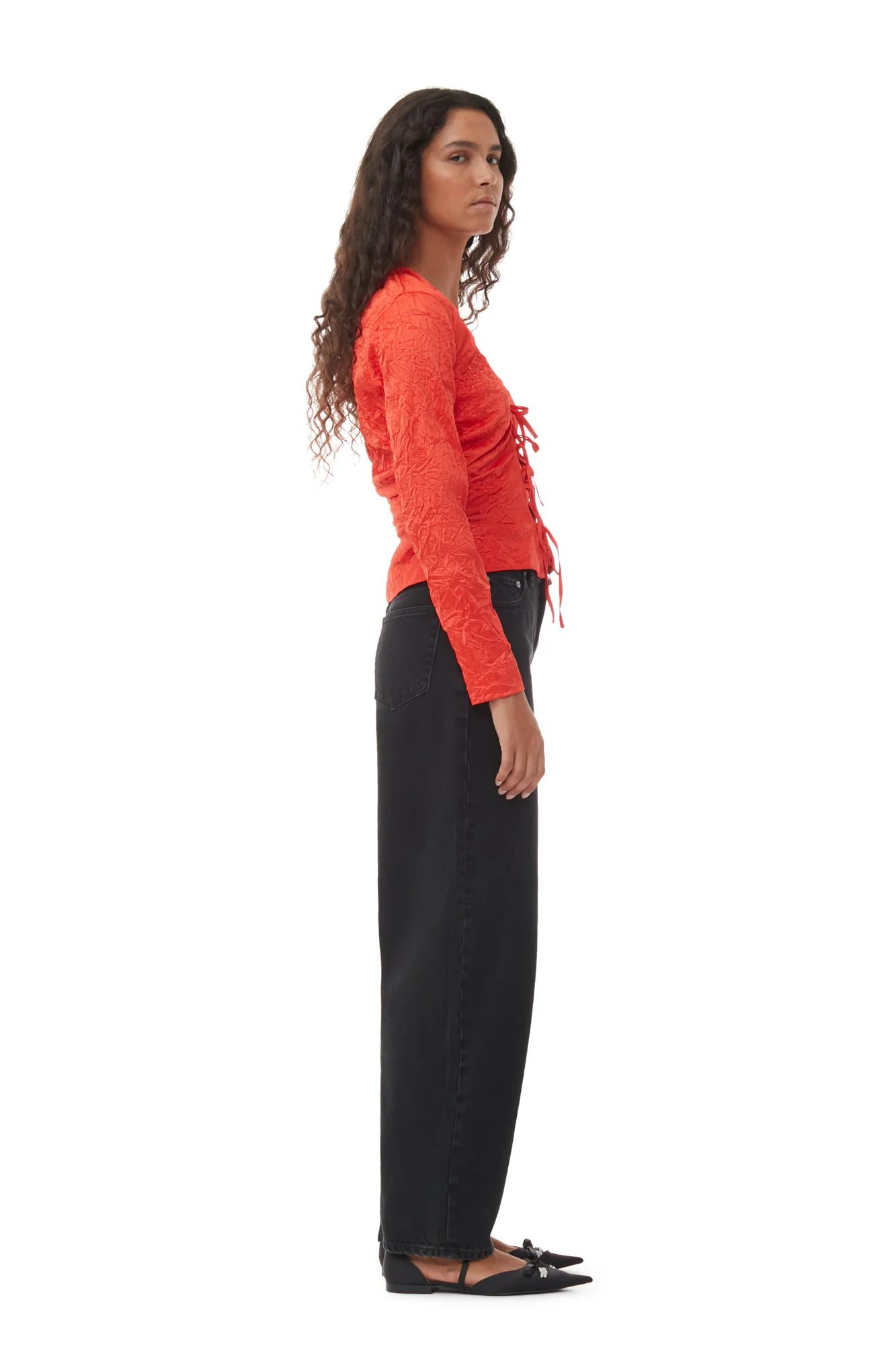 Crinkled Satin V-Neck Shirt | Grenadine - Image 5