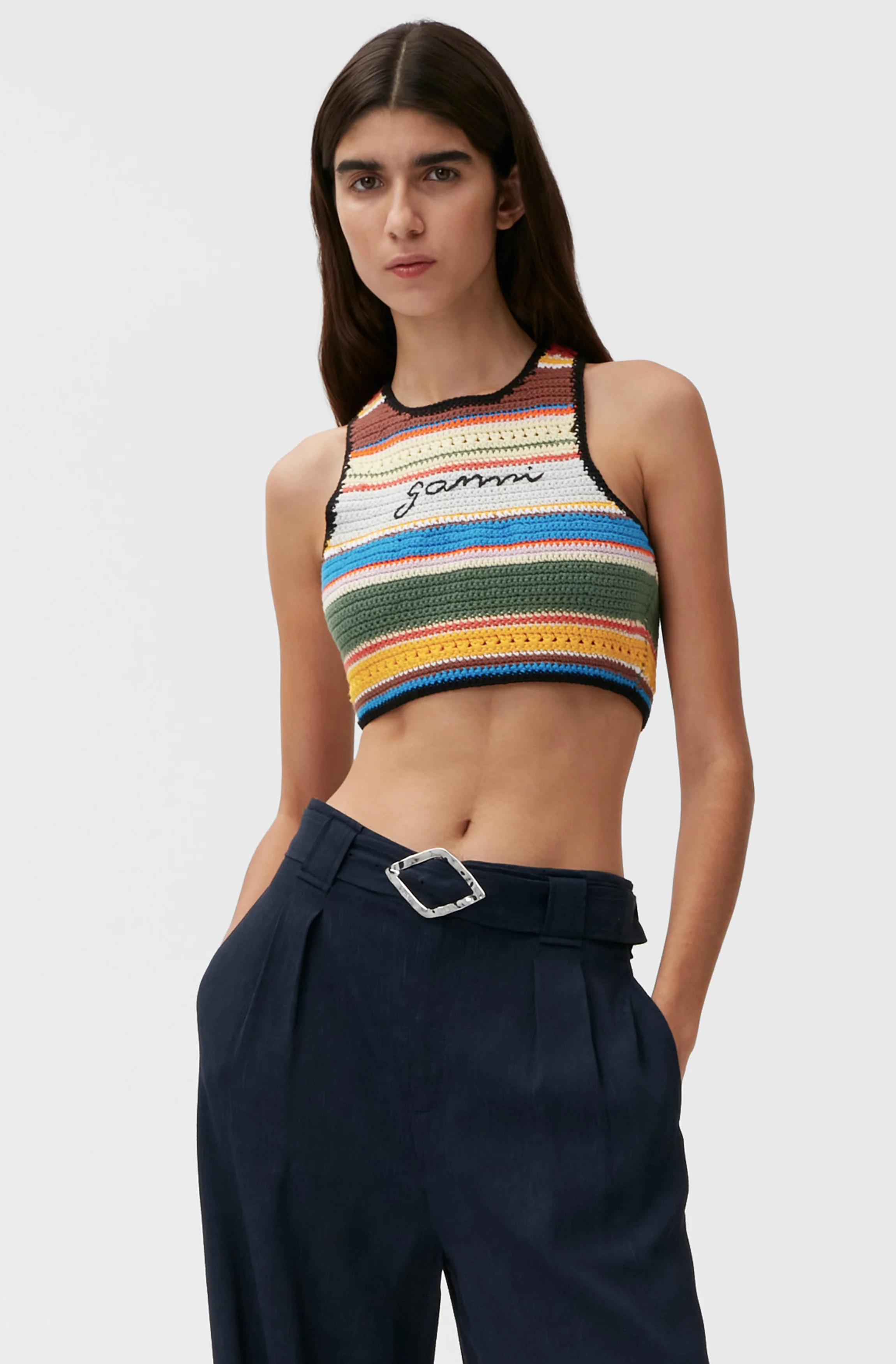 Crochet High-Neck Bikini Top | Beach Stripe Multi - Image 3