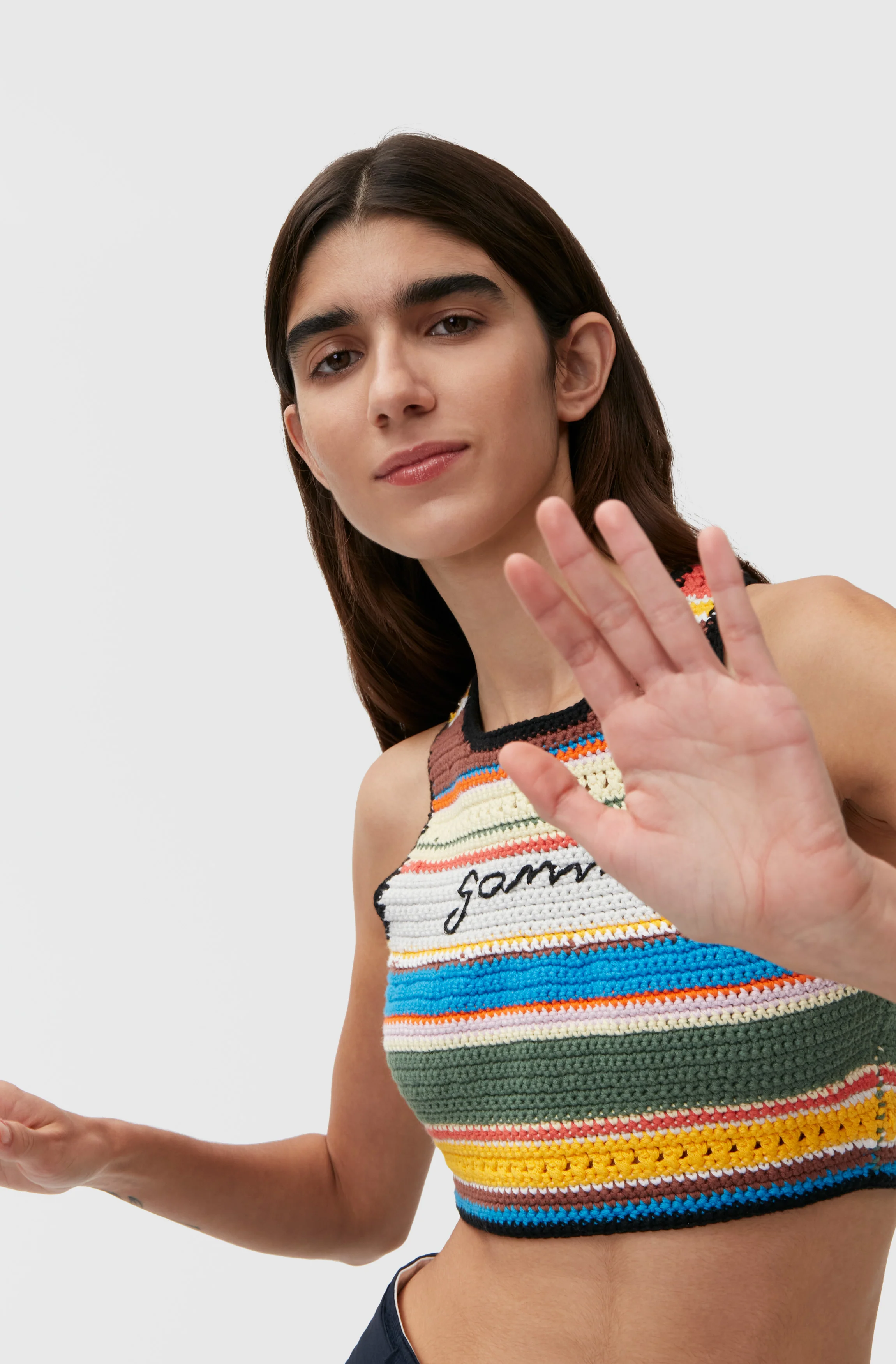 Crochet High-Neck Bikini Top | Beach Stripe Multi - Image 6