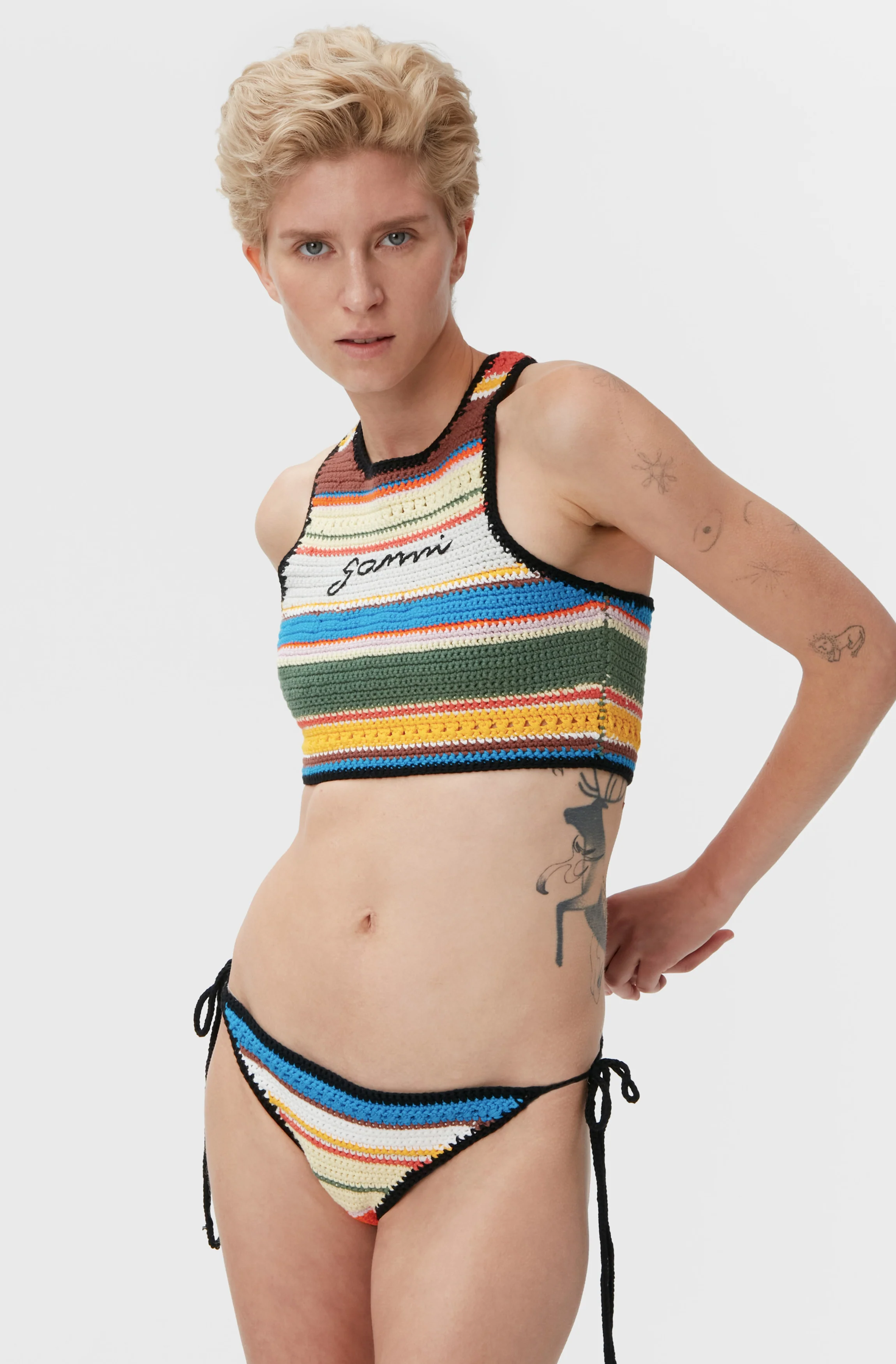 Crochet High-Neck Bikini Top | Beach Stripe Multi - Image 9