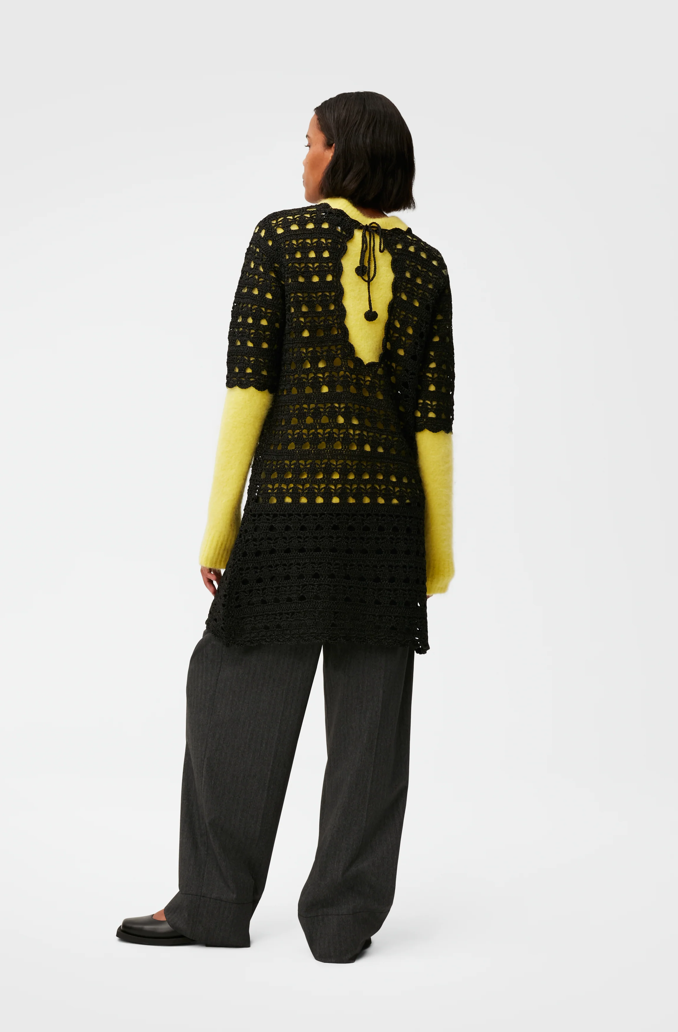 Crochet Open Back Mini Dress | Black - Image 10