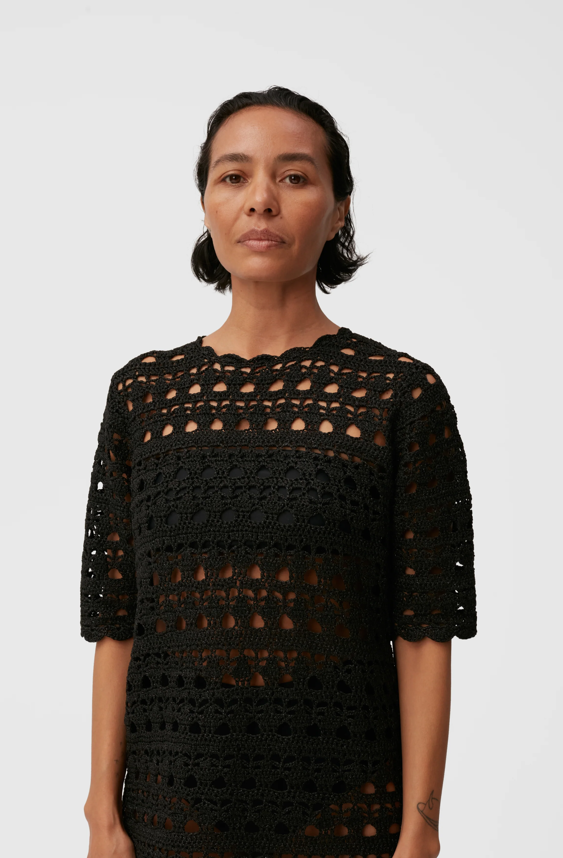 Crochet Open Back Mini Dress | Black - Image 5