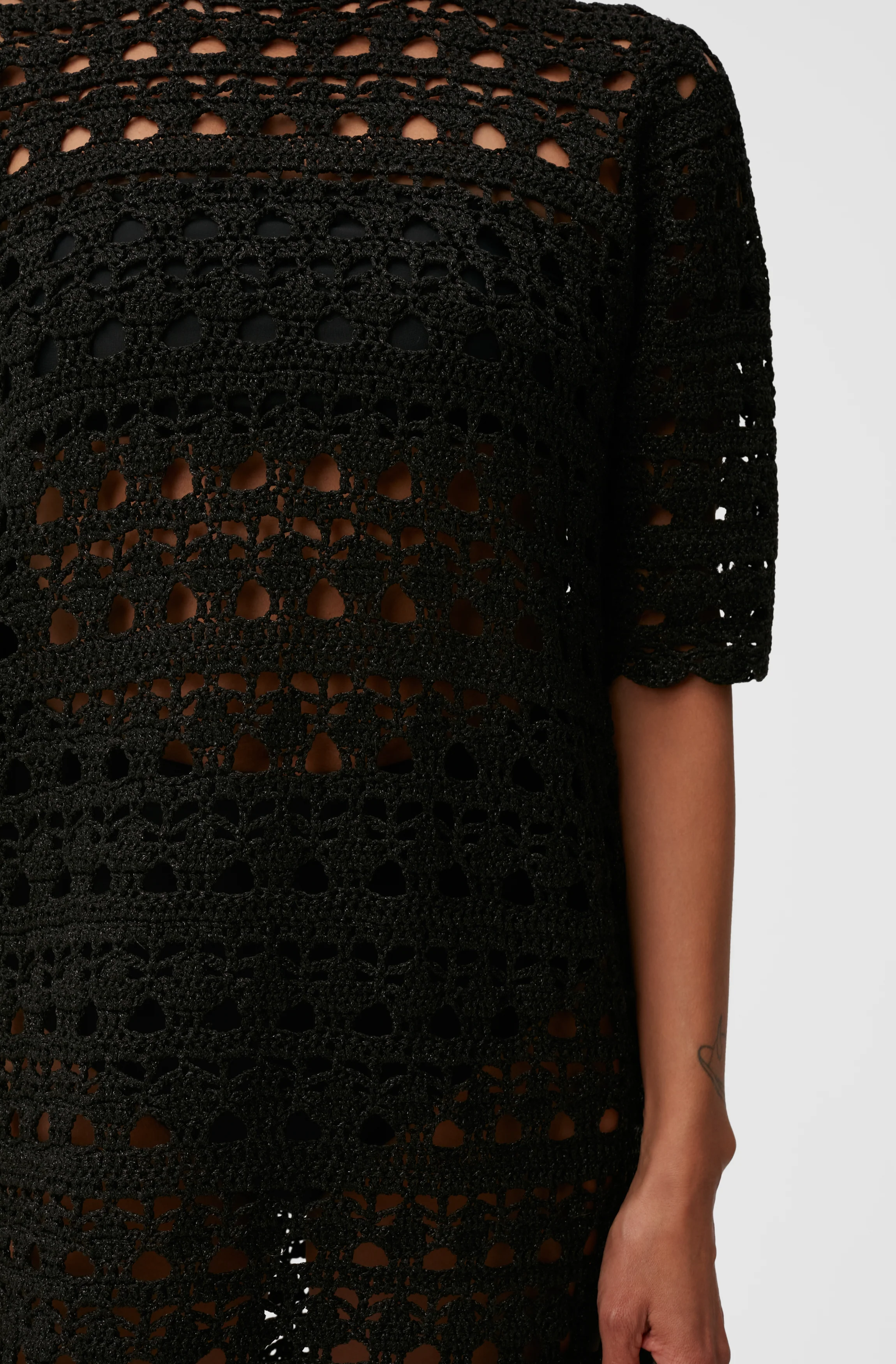 Crochet Open Back Mini Dress | Black - Image 6