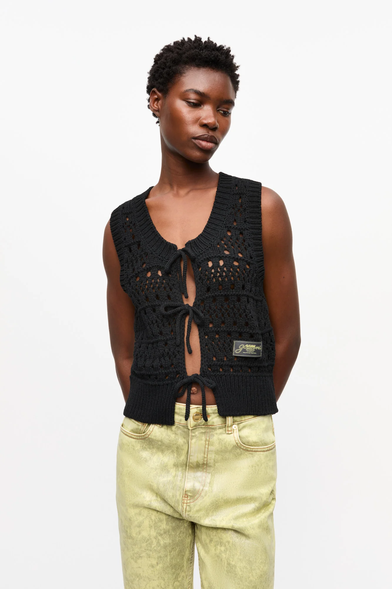 Crochet Tie String Vest | Black - Image 3