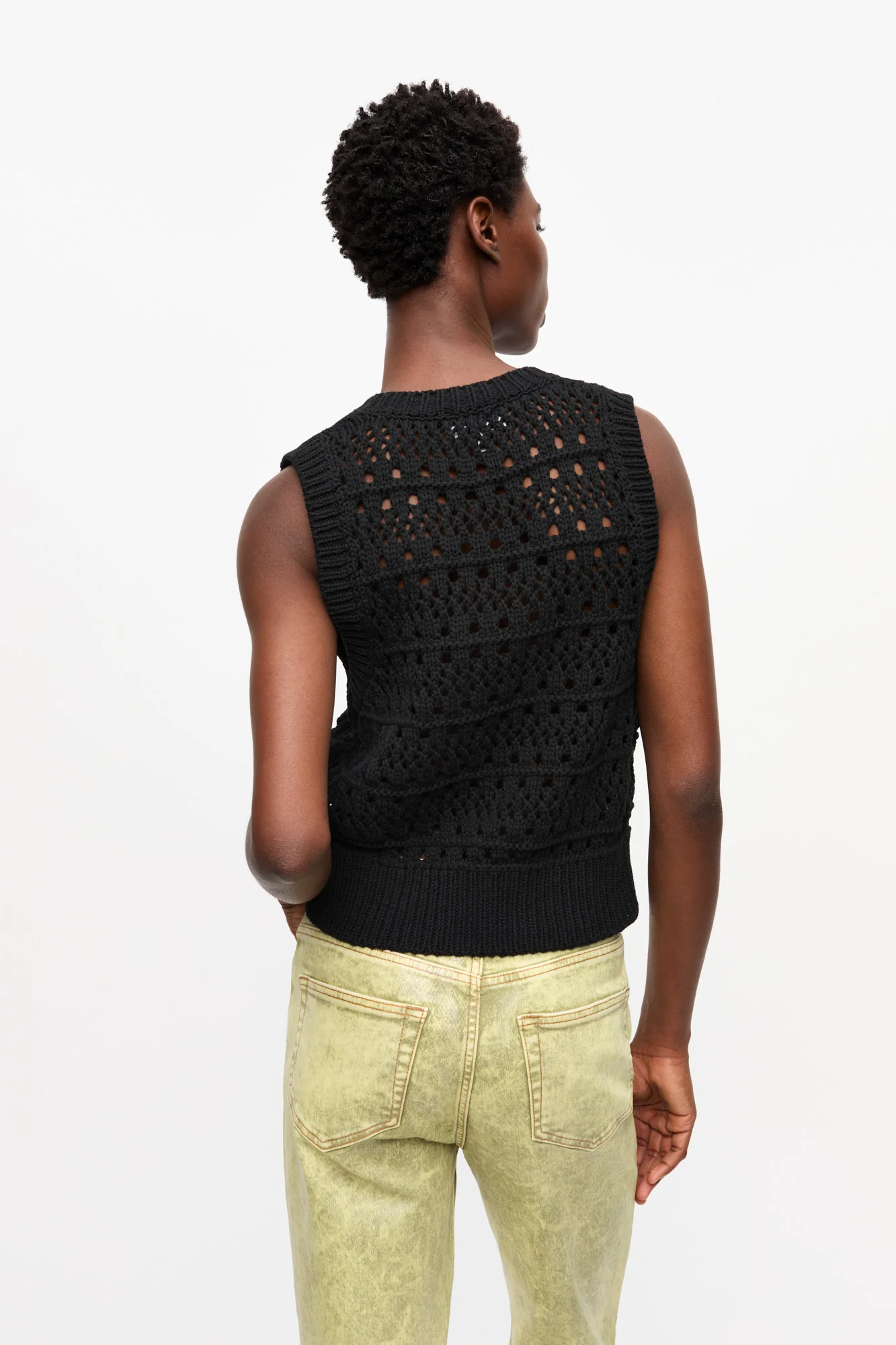 Crochet Tie String Vest | Black - Image 4