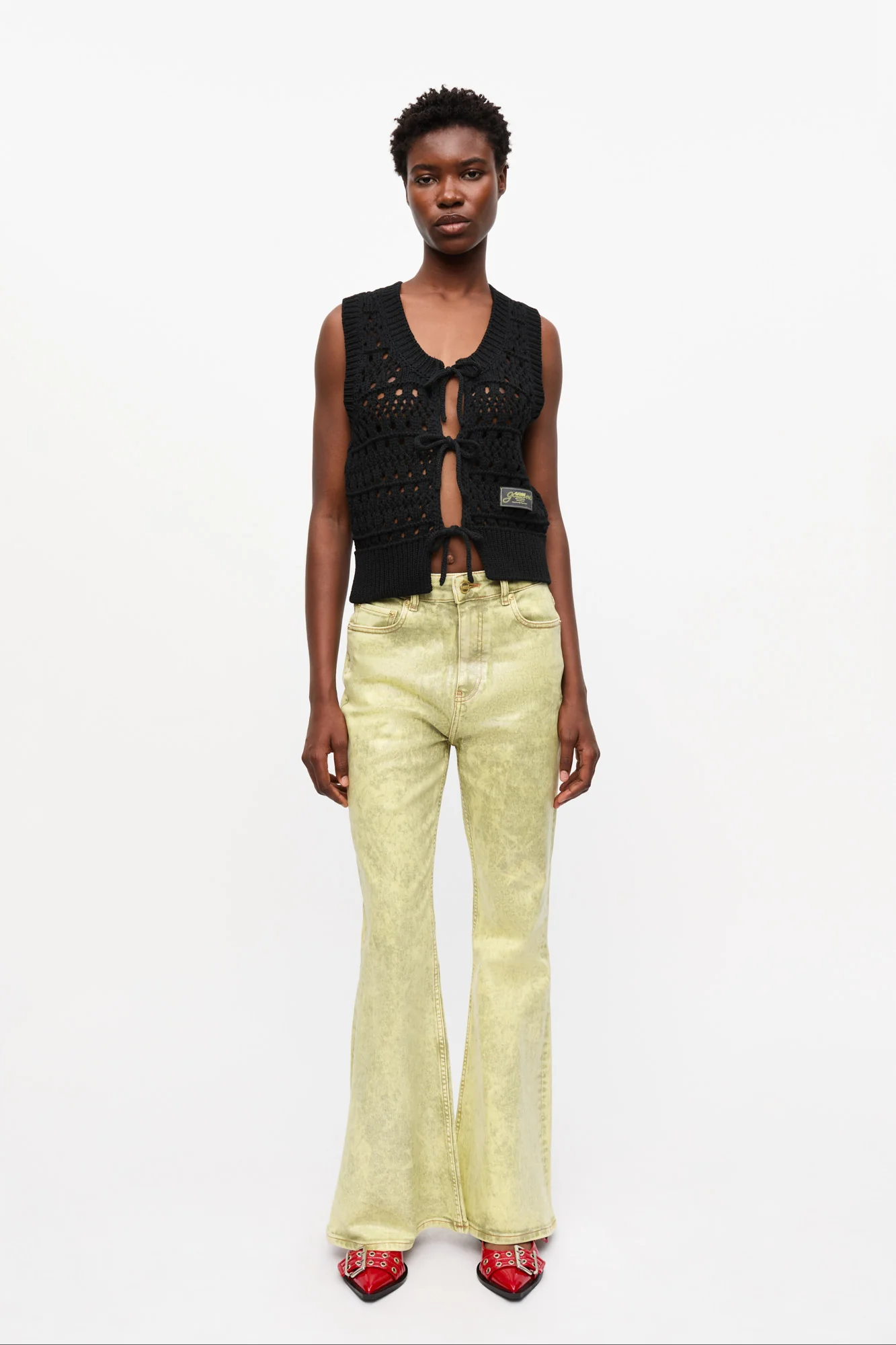 Crochet Tie String Vest | Black - Image 5