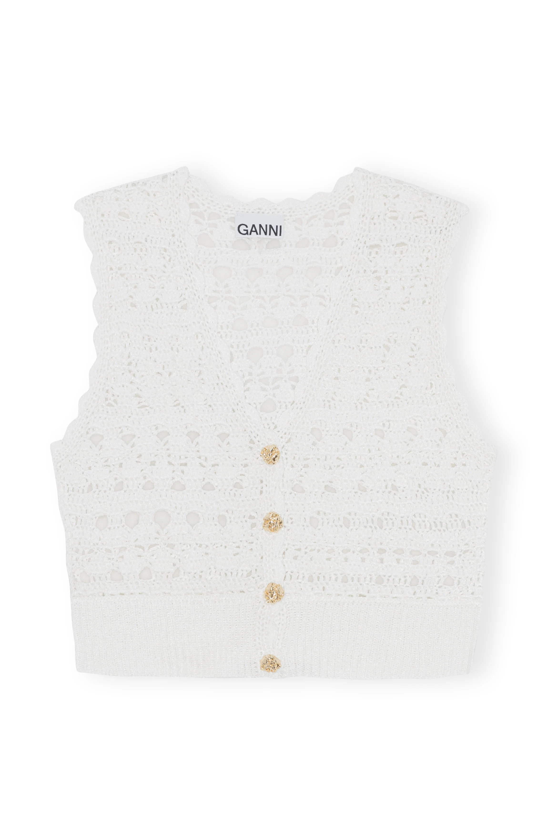 Crochet V-Neck Vest | Egret