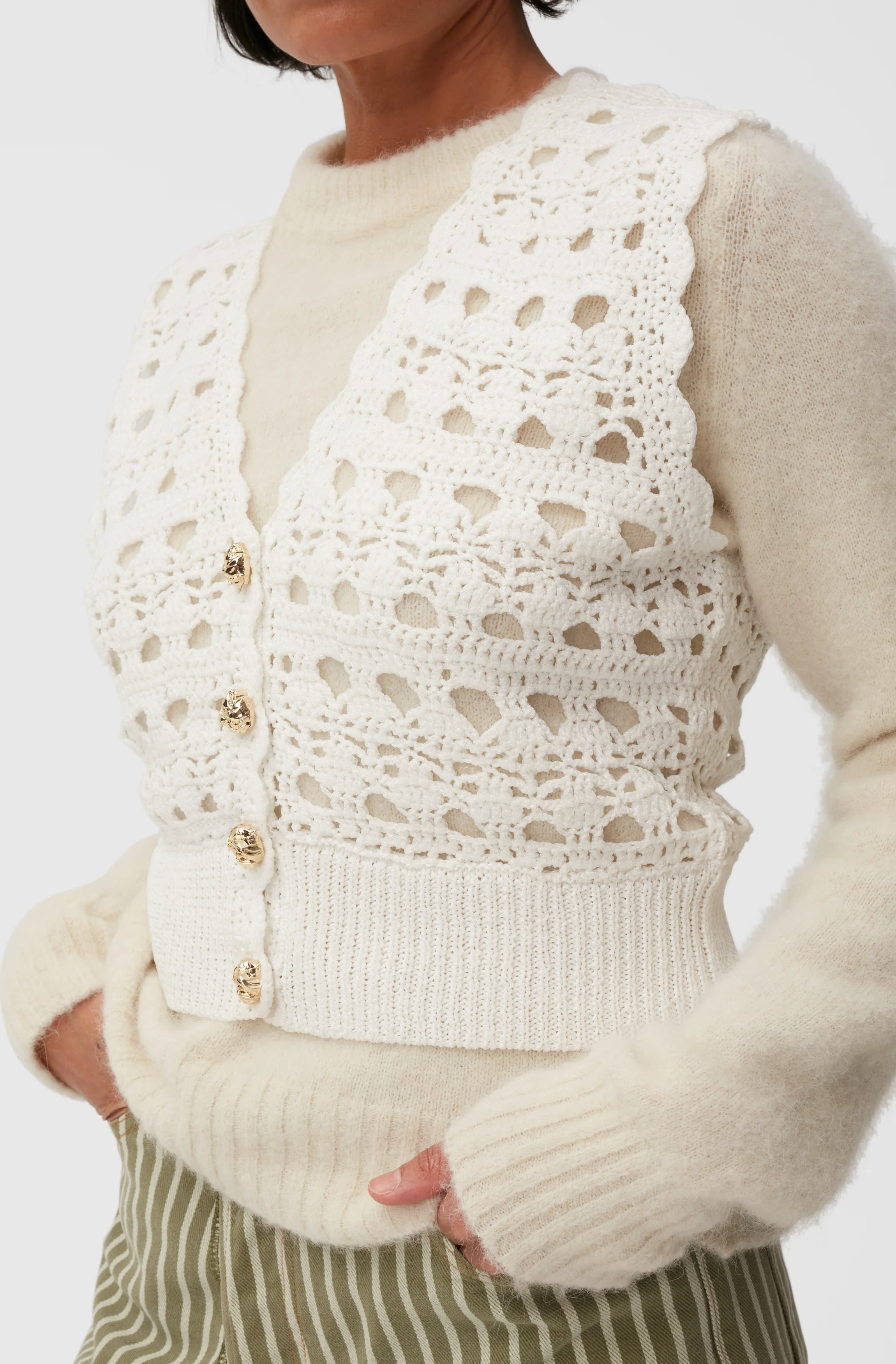 Crochet V-Neck Vest | Egret - Image 10