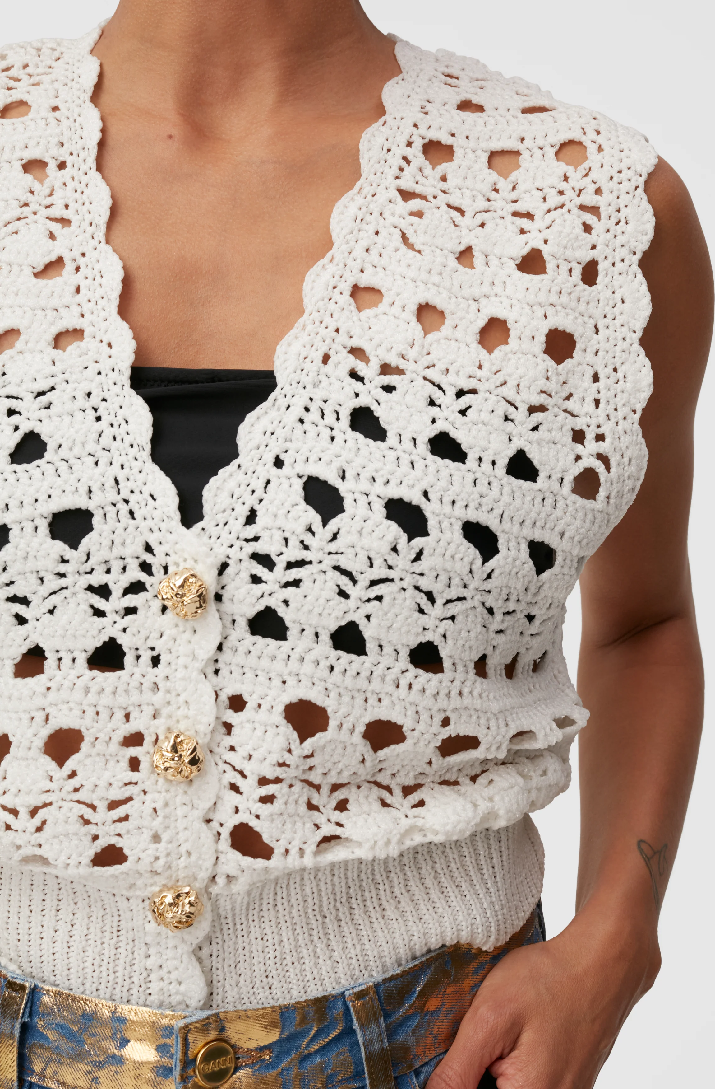 Crochet V-Neck Vest | Egret - Image 6
