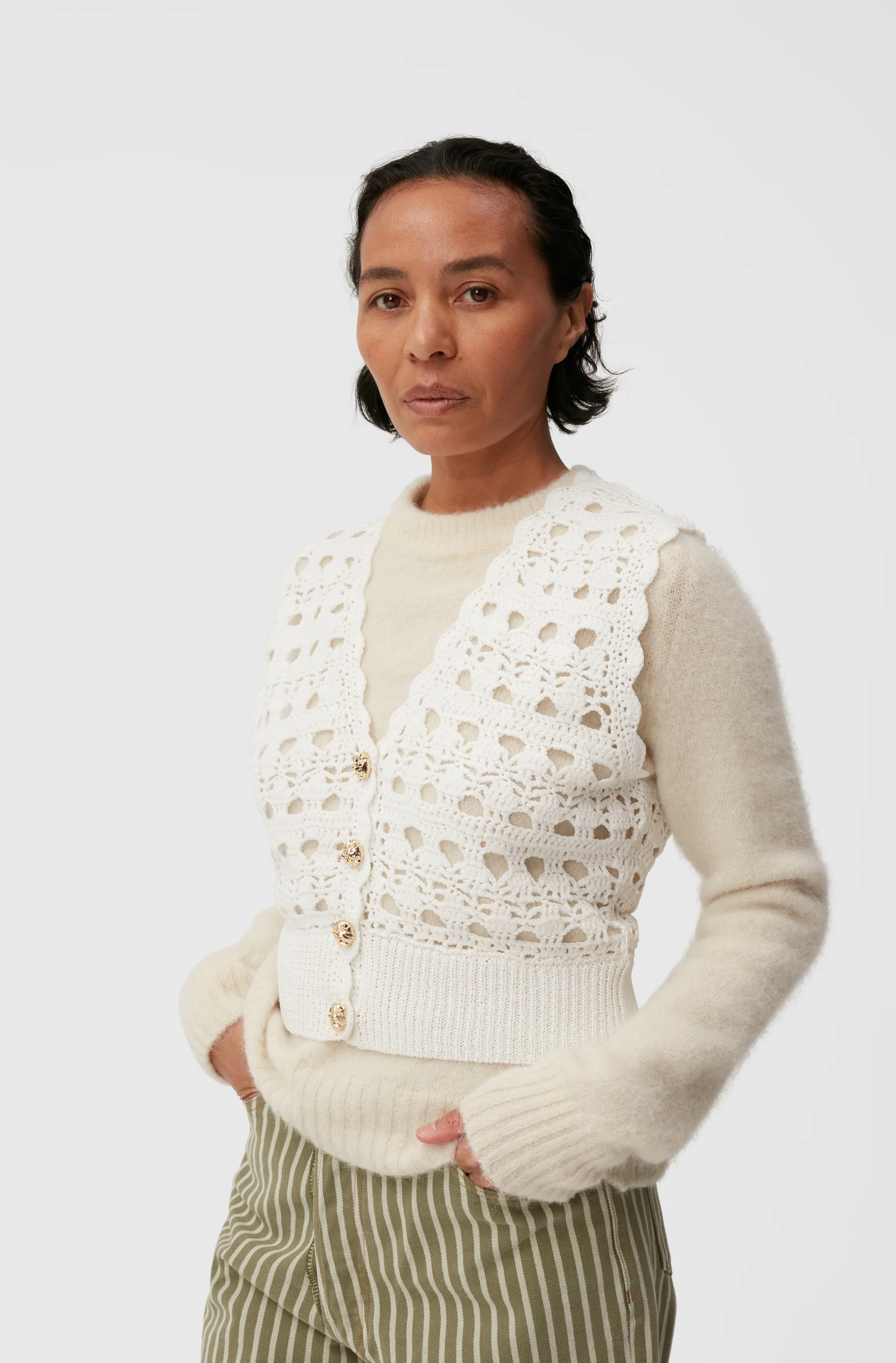 Crochet V-Neck Vest | Egret - Image 9
