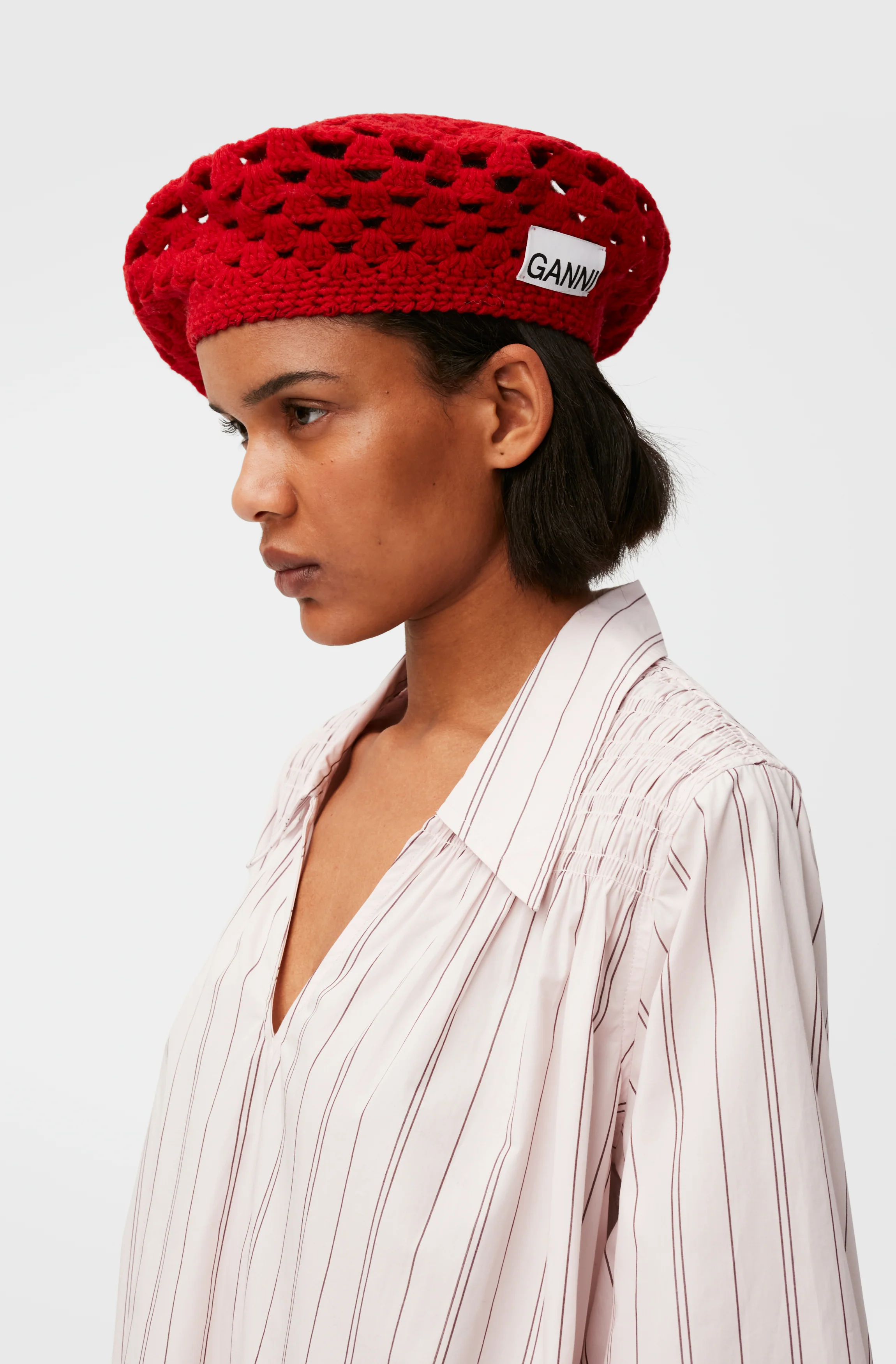 Crochet Wool Beret | Fiery Red - Image 2