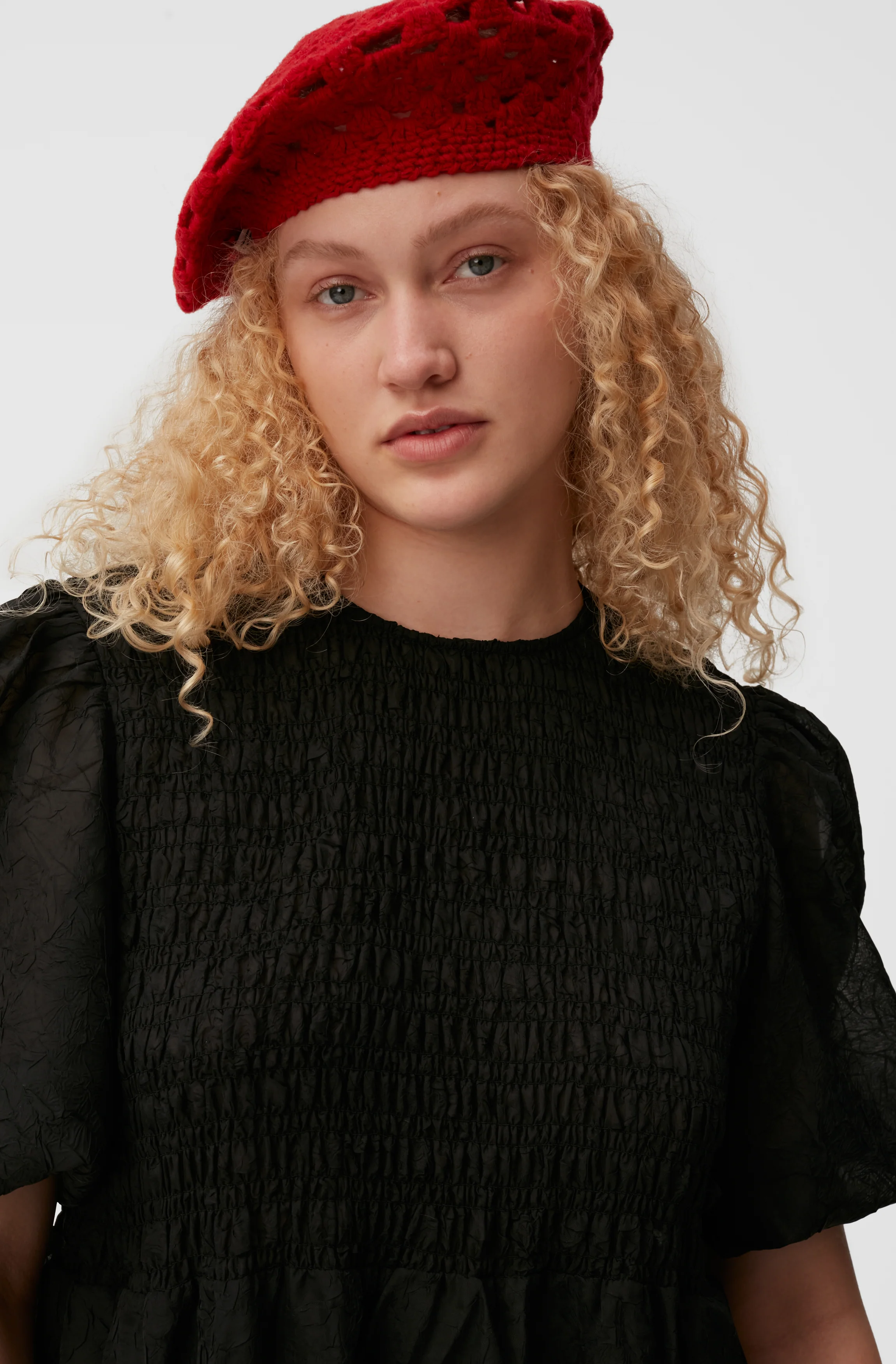 Crochet Wool Beret | Fiery Red - Image 3
