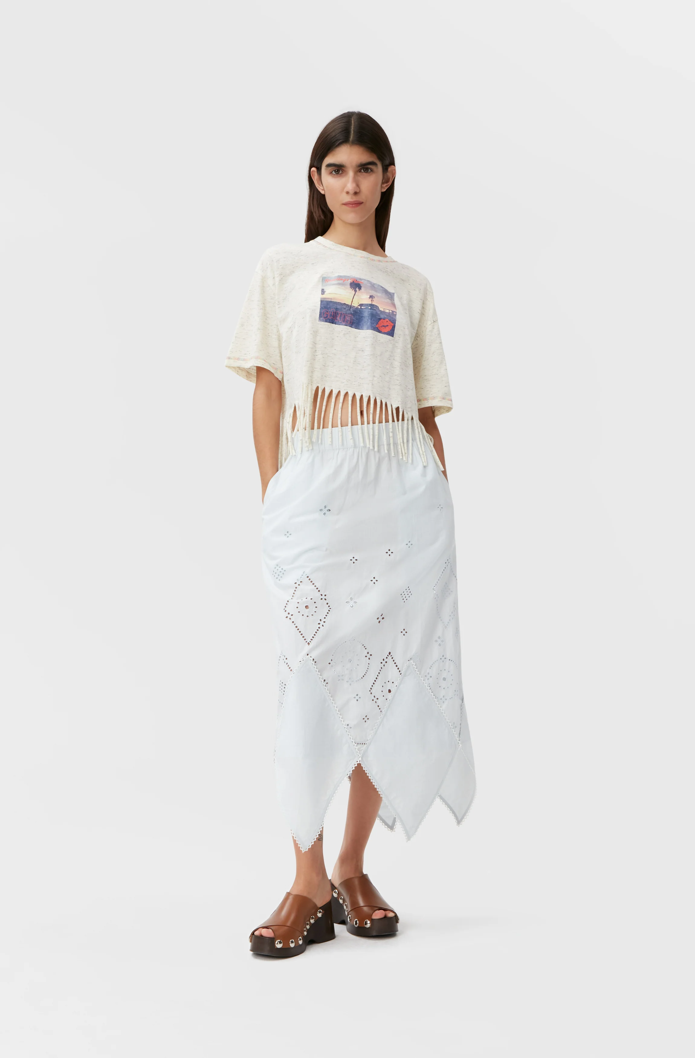 Cropped Fringe Graphic Tee | Egret - Image 4