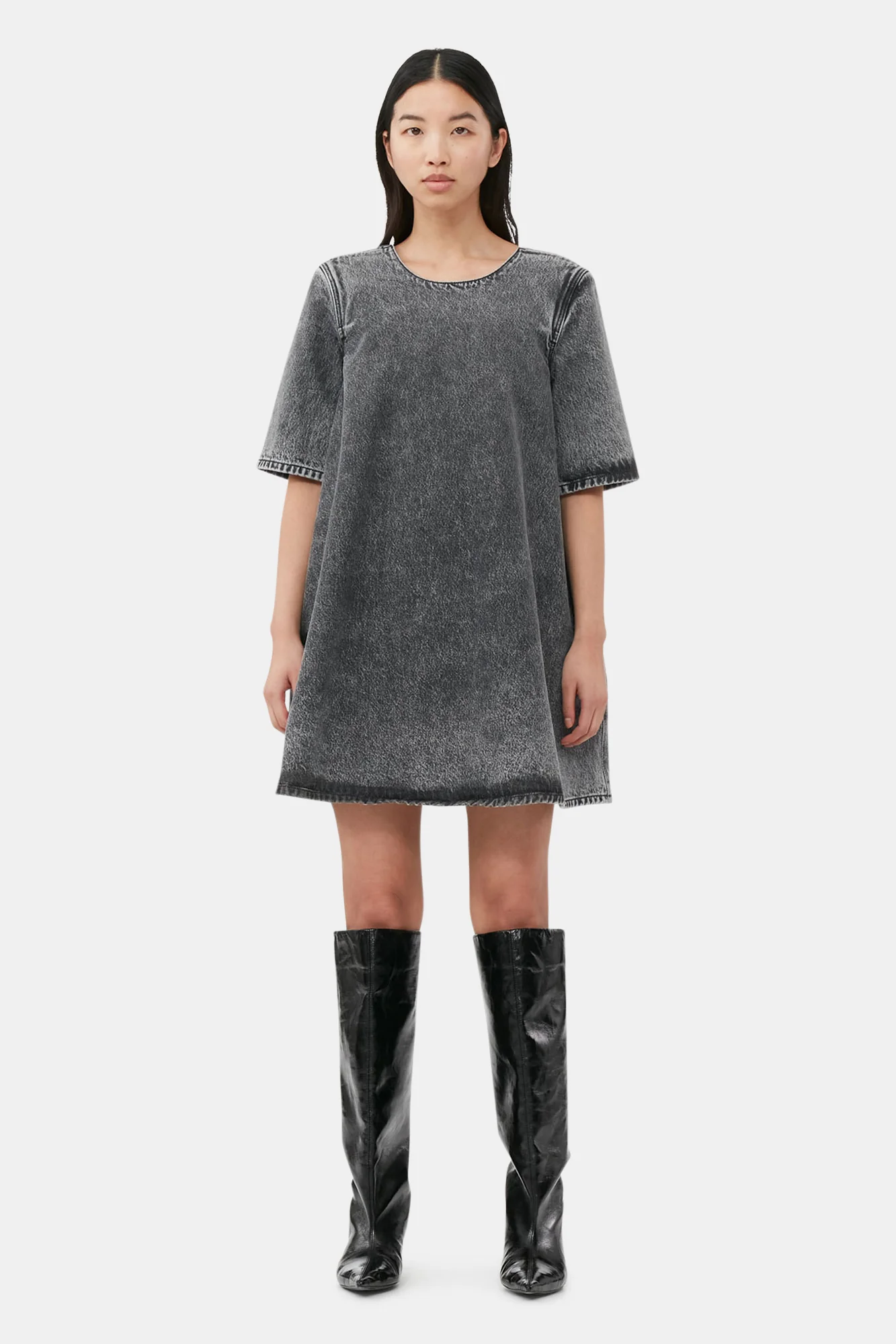 Denim A-Line Mini Dress | Black Washed - Image 3