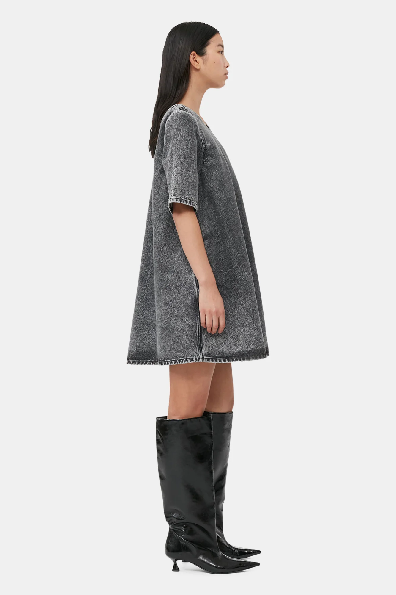 Denim A-Line Mini Dress | Black Washed - Image 4