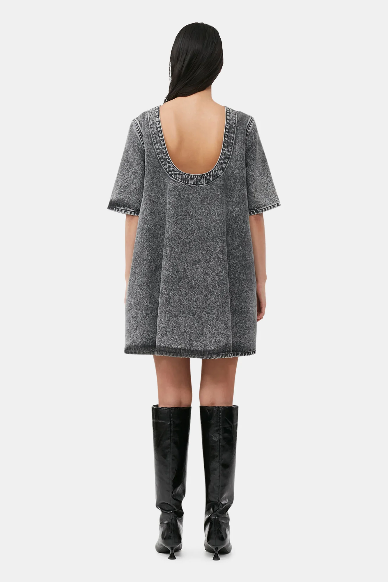 Denim A-Line Mini Dress | Black Washed - Image 5