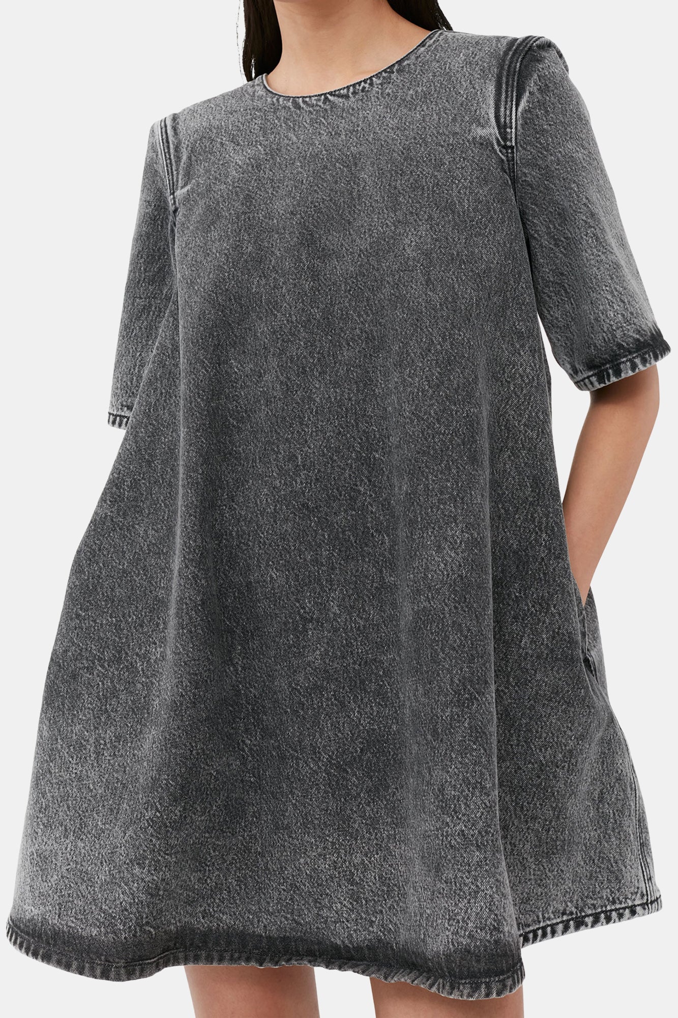Denim A-Line Mini Dress | Black Washed - Image 6