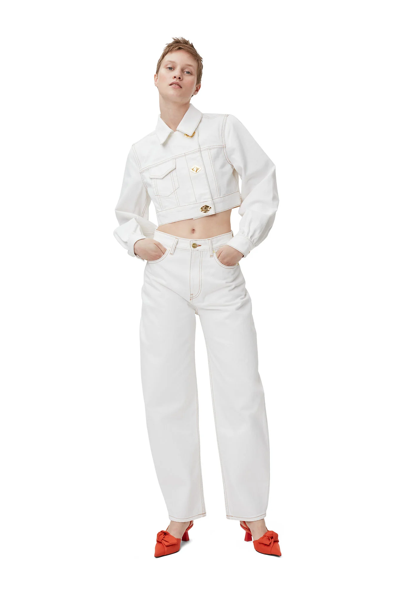 Denim Cropped Trucker Jacket | Bright White - Image 3