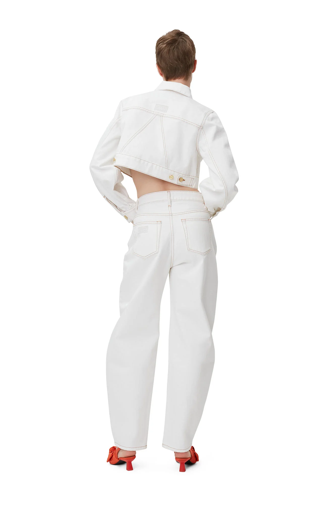 Denim Cropped Trucker Jacket | Bright White - Image 4
