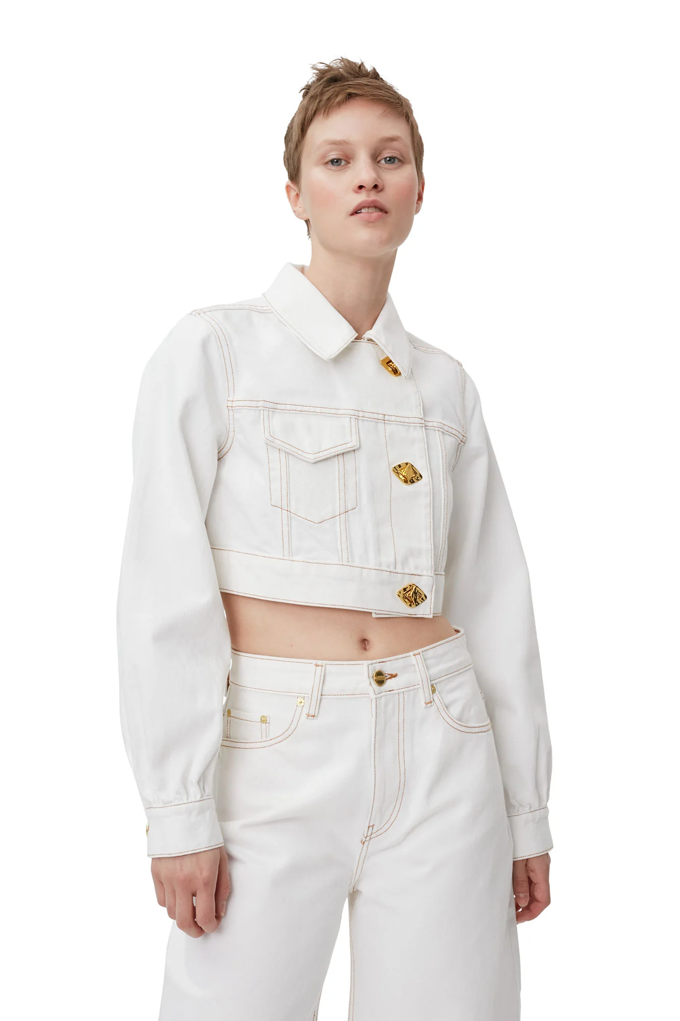 Denim Cropped Trucker Jacket | Bright White - Image 5