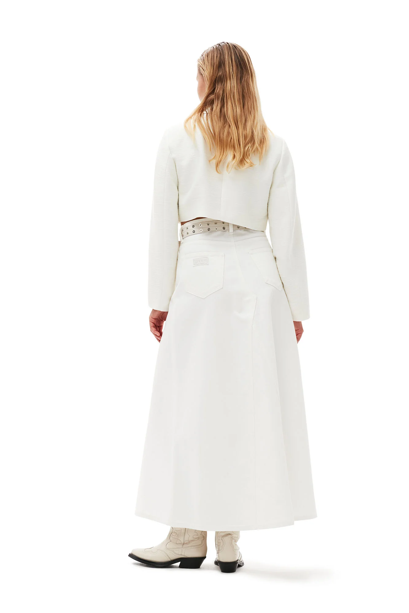 Denim Double Fly Maxi Skirt | Bright White - Image 4