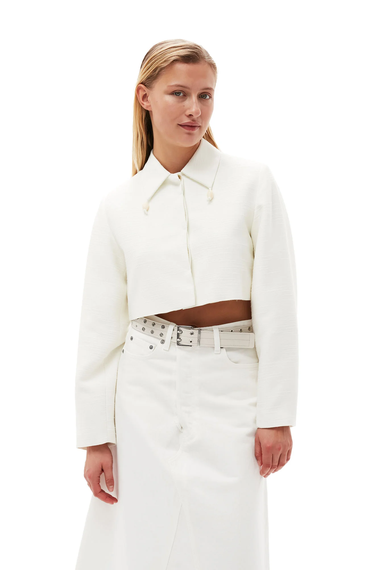 Denim Double Fly Maxi Skirt | Bright White - Image 5
