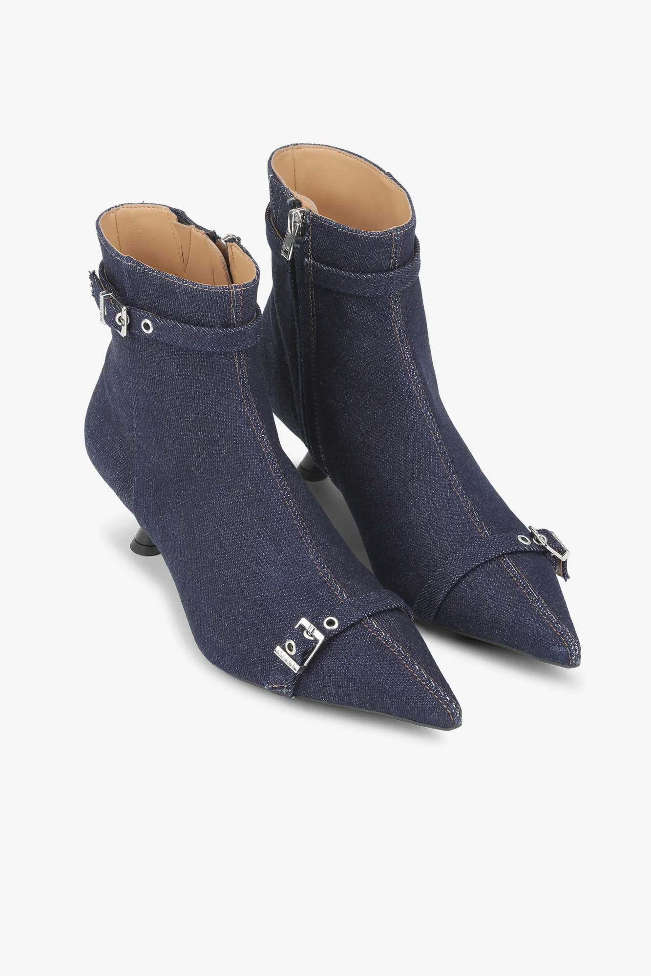 Denim Eyelets Kitten Heel Boots | Dark Navy - Image 2