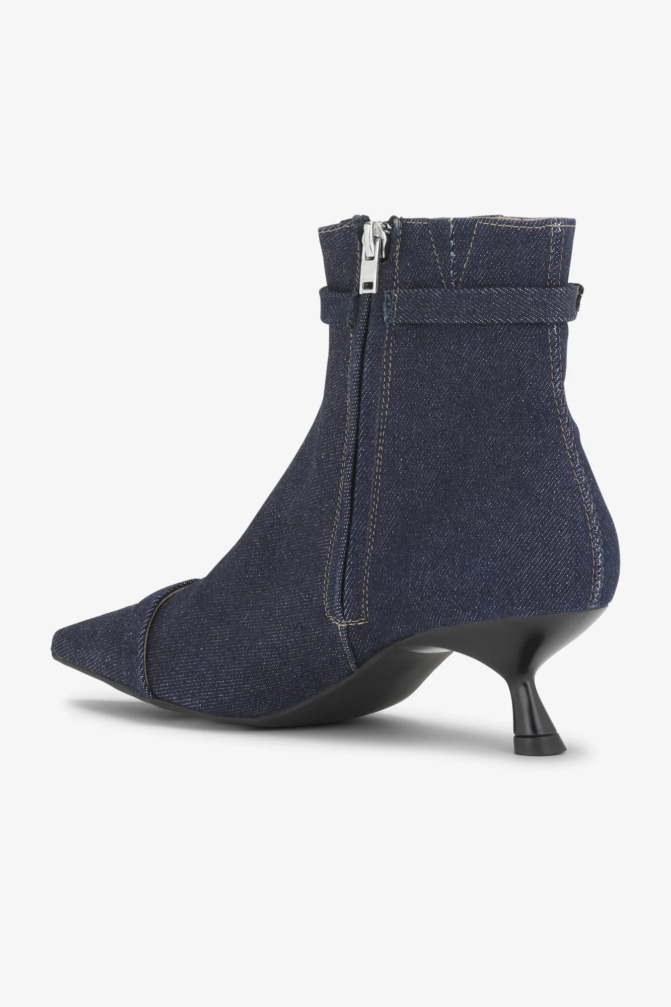 Denim Eyelets Kitten Heel Boots | Dark Navy - Image 3