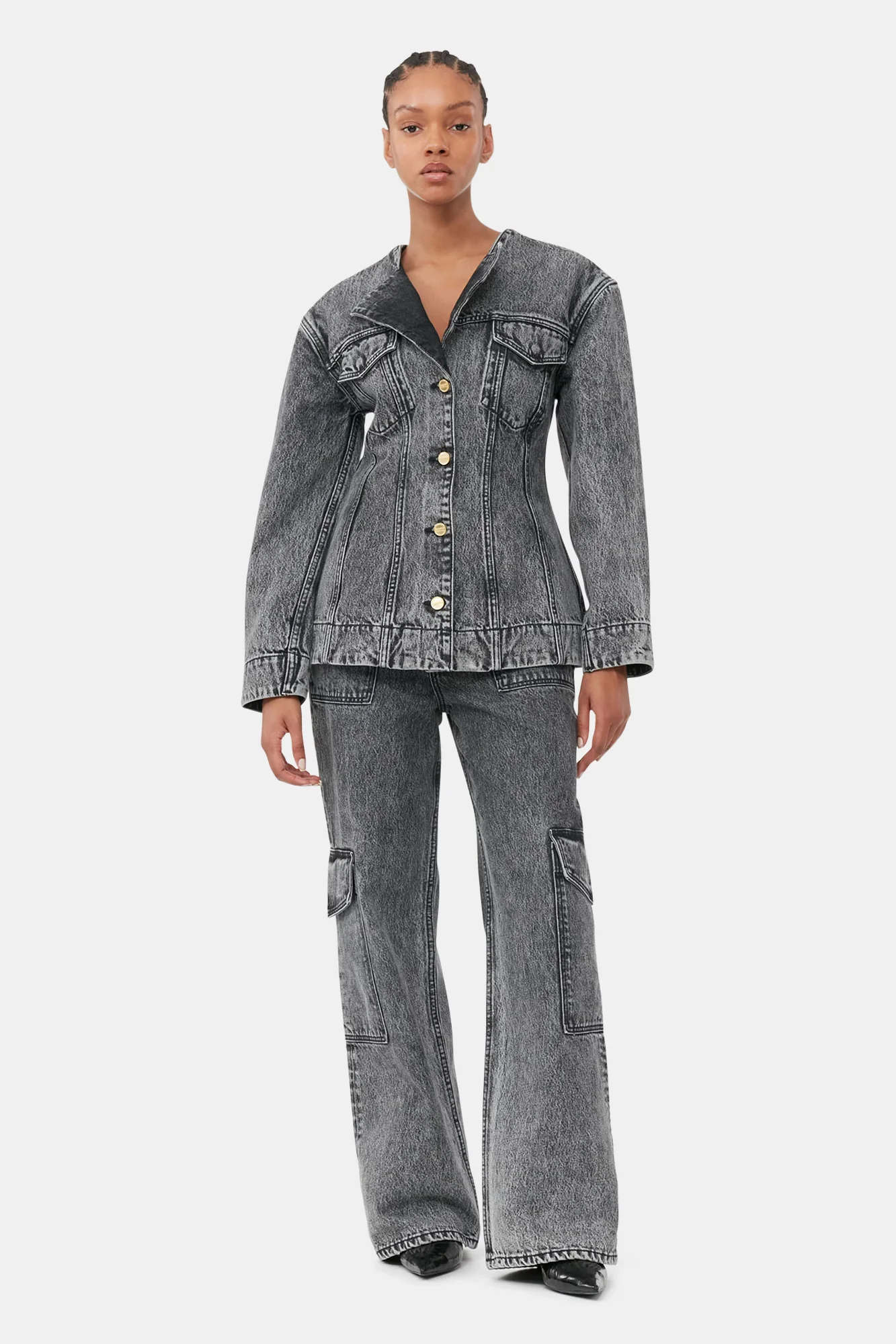 Denim Fitted Blazer | Black Washed - Image 3