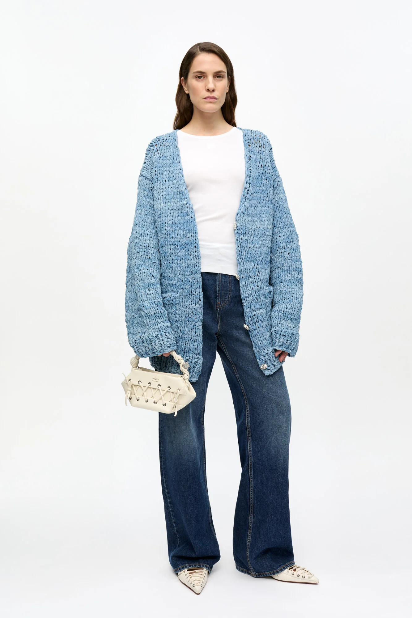 Denim Handknit Cardigan | Light Indigo - Image 4