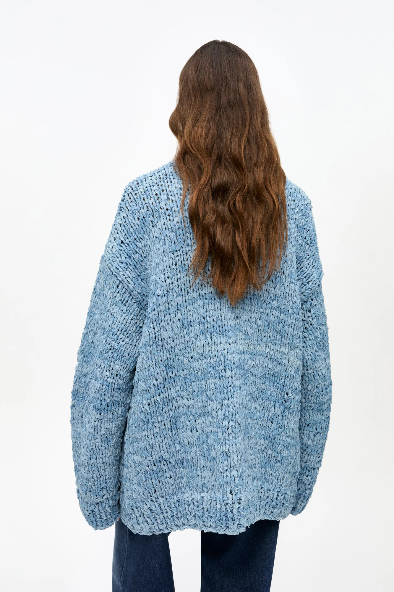 Denim Handknit Cardigan | Light Indigo - Image 5