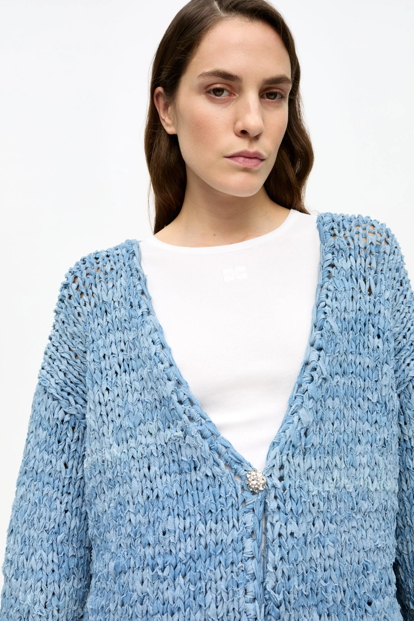 Denim Handknit Cardigan | Light Indigo - Image 6