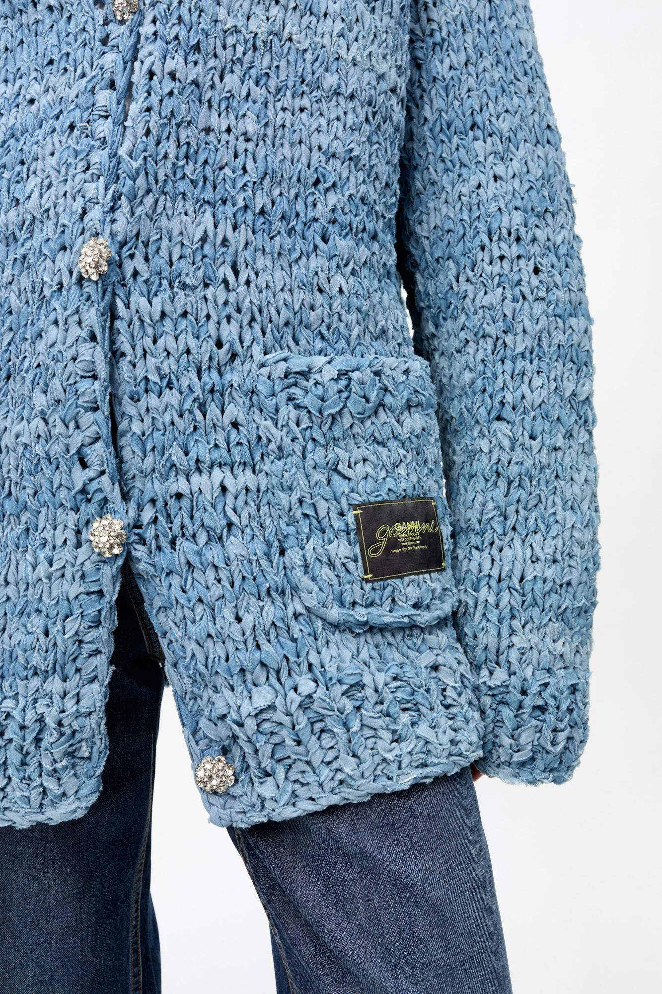 Denim Handknit Cardigan | Light Indigo - Image 7