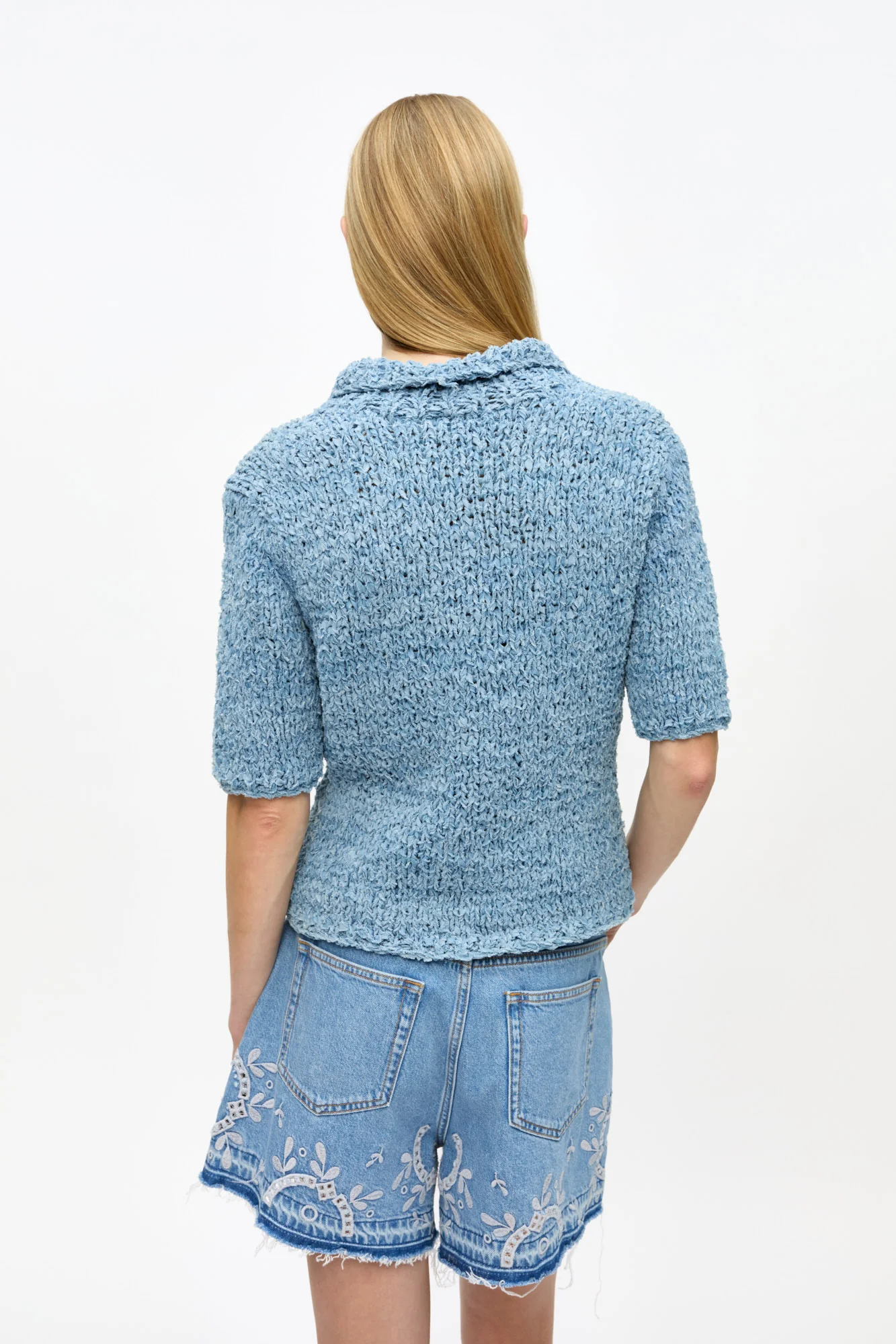 Denim Handknit Polo | Light Indigo - Image 5