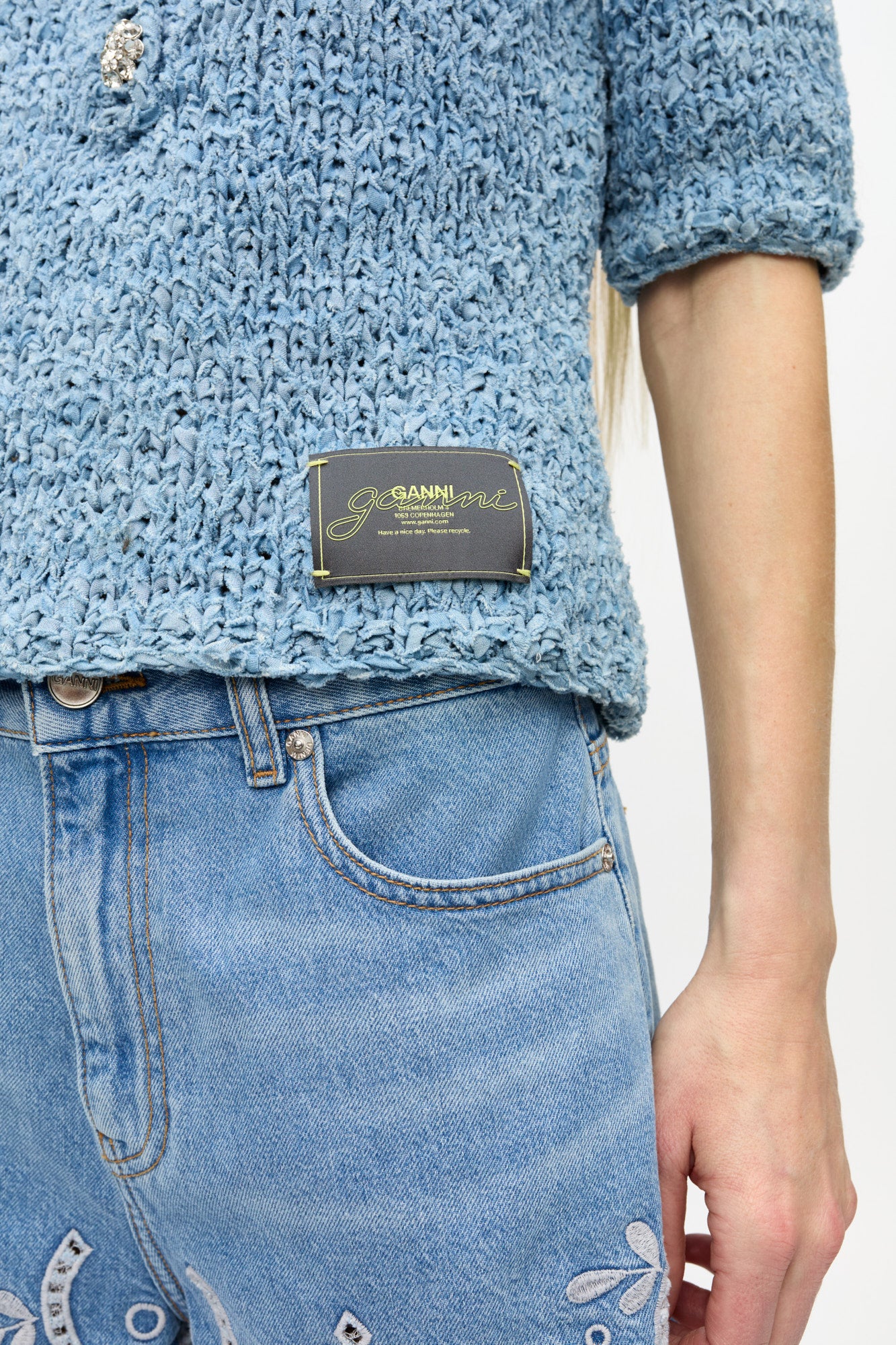 Denim Handknit Polo | Light Indigo - Image 7