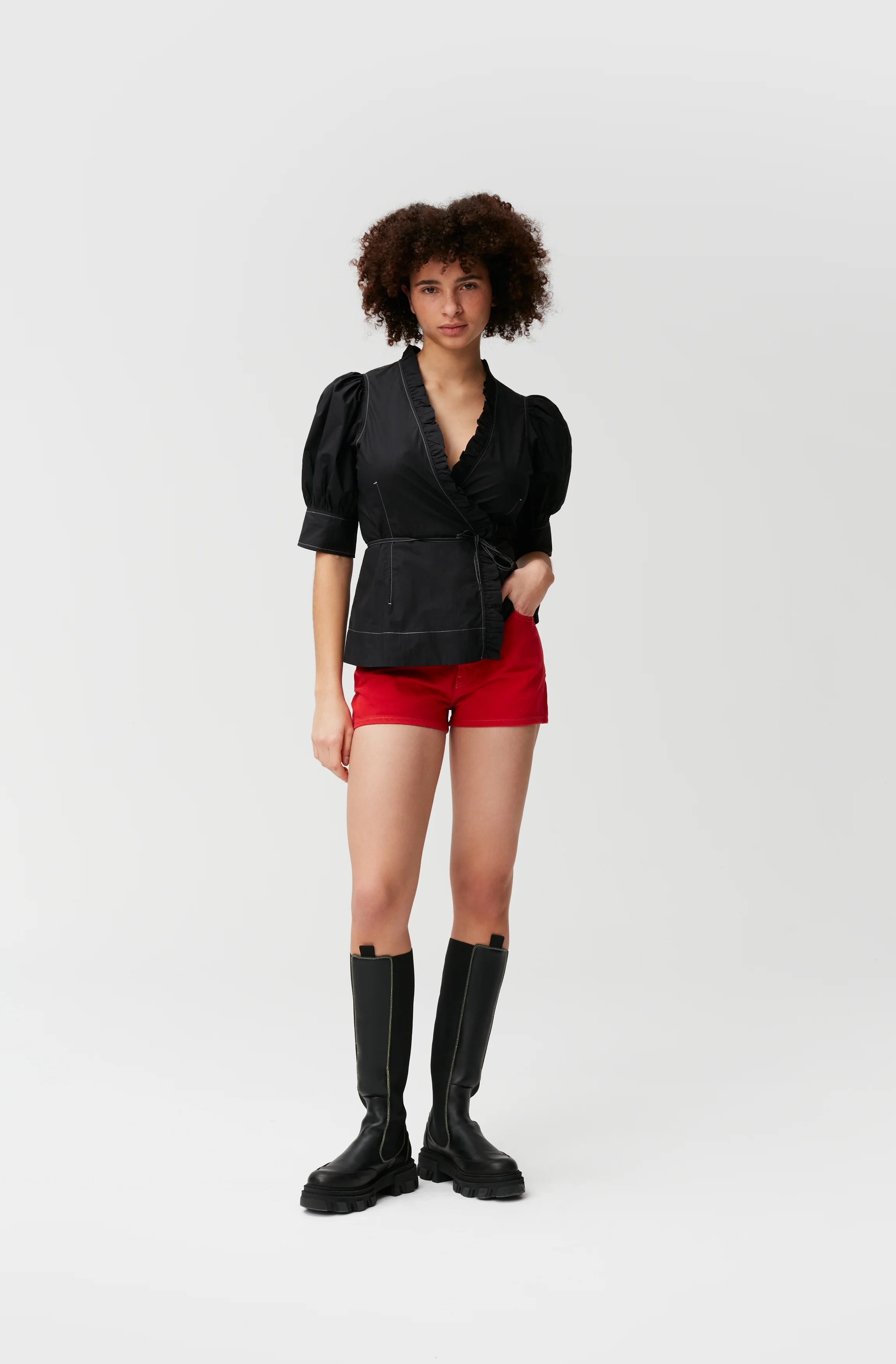 Denim Hotpant Shorts | Flame Scarlet - Image 3