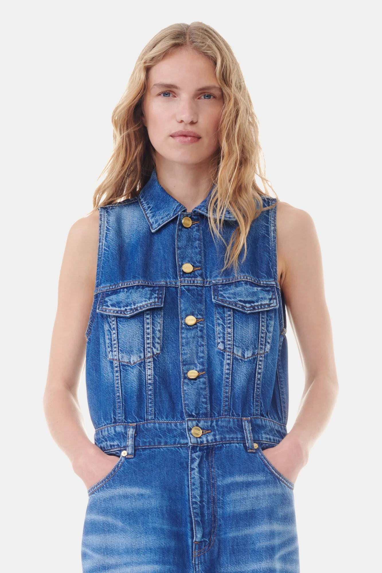 Denim Long Dress | Mid Blue Vintage - Image 4
