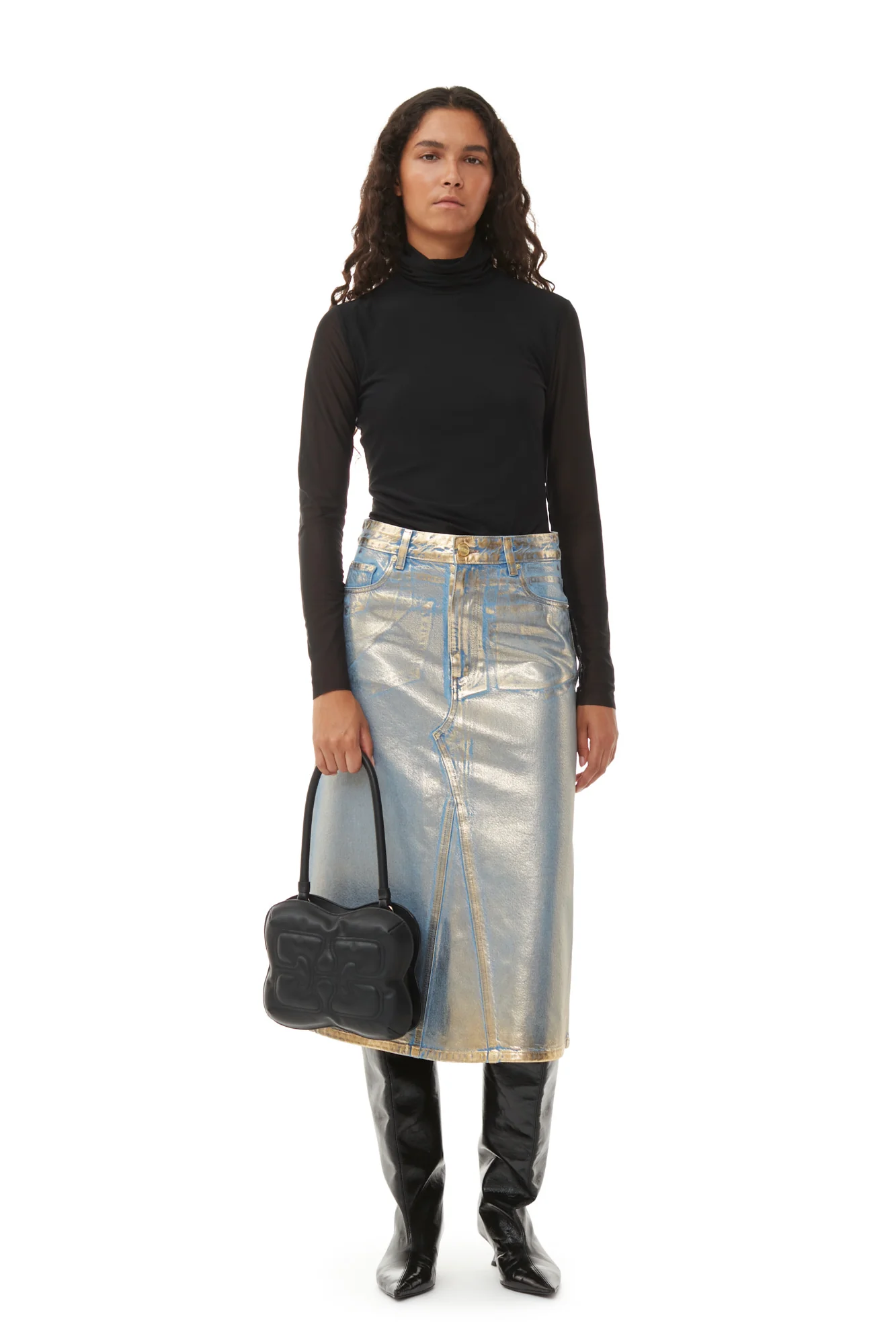 Denim Midi Skirt | Gold - Image 3