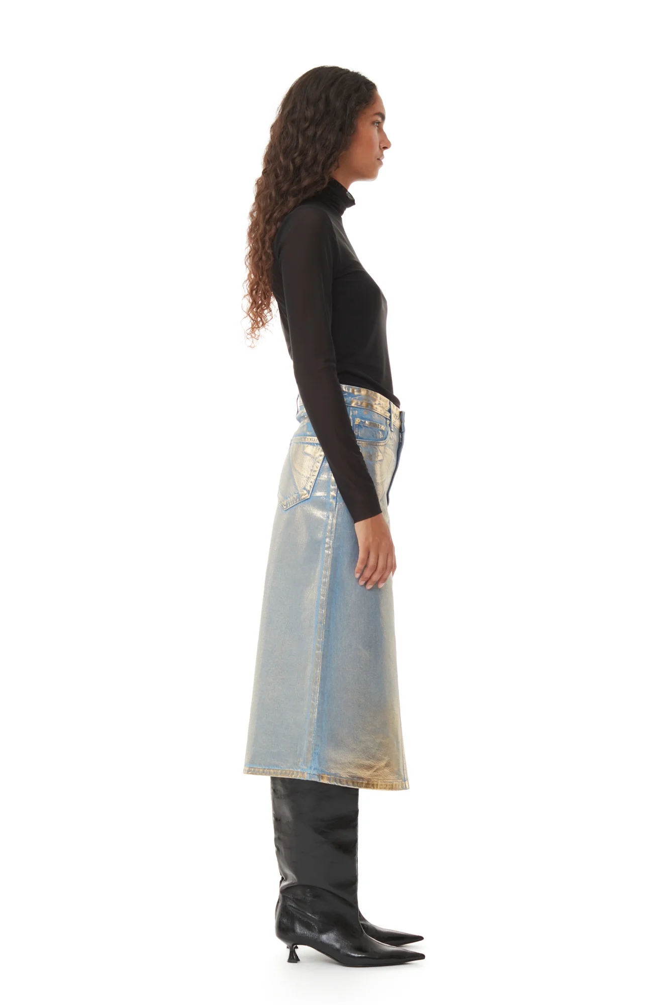 Denim Midi Skirt | Gold - Image 4