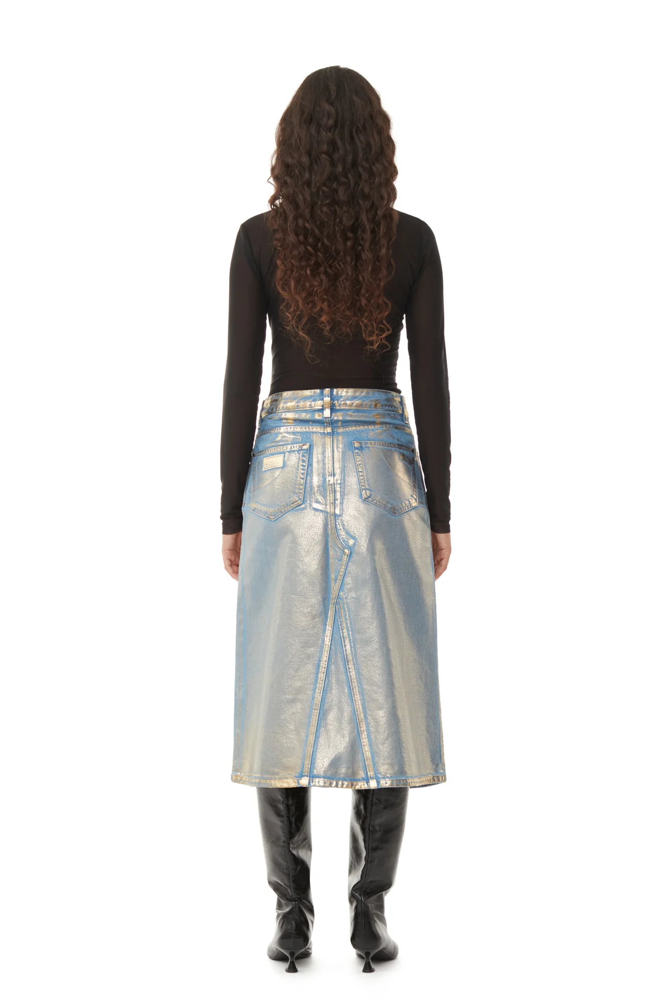 Denim Midi Skirt | Gold - Image 5